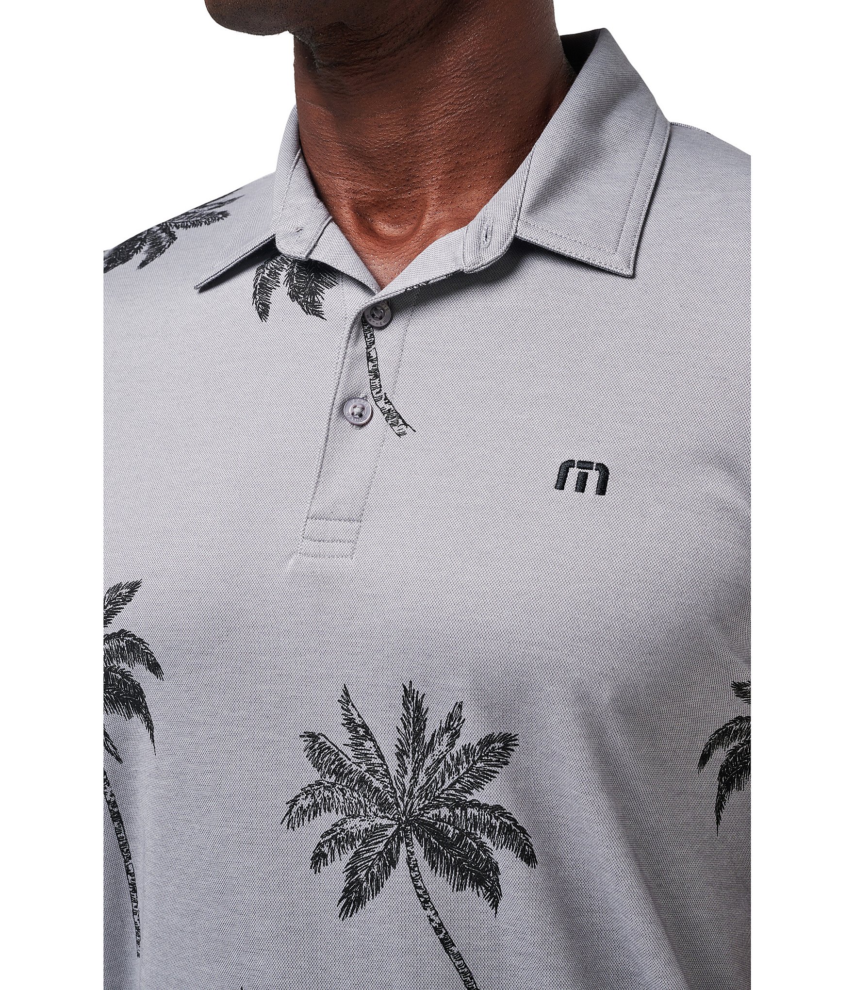 TravisMathew Mesic Palm Tree Print Short Sleeve Polo Shirt