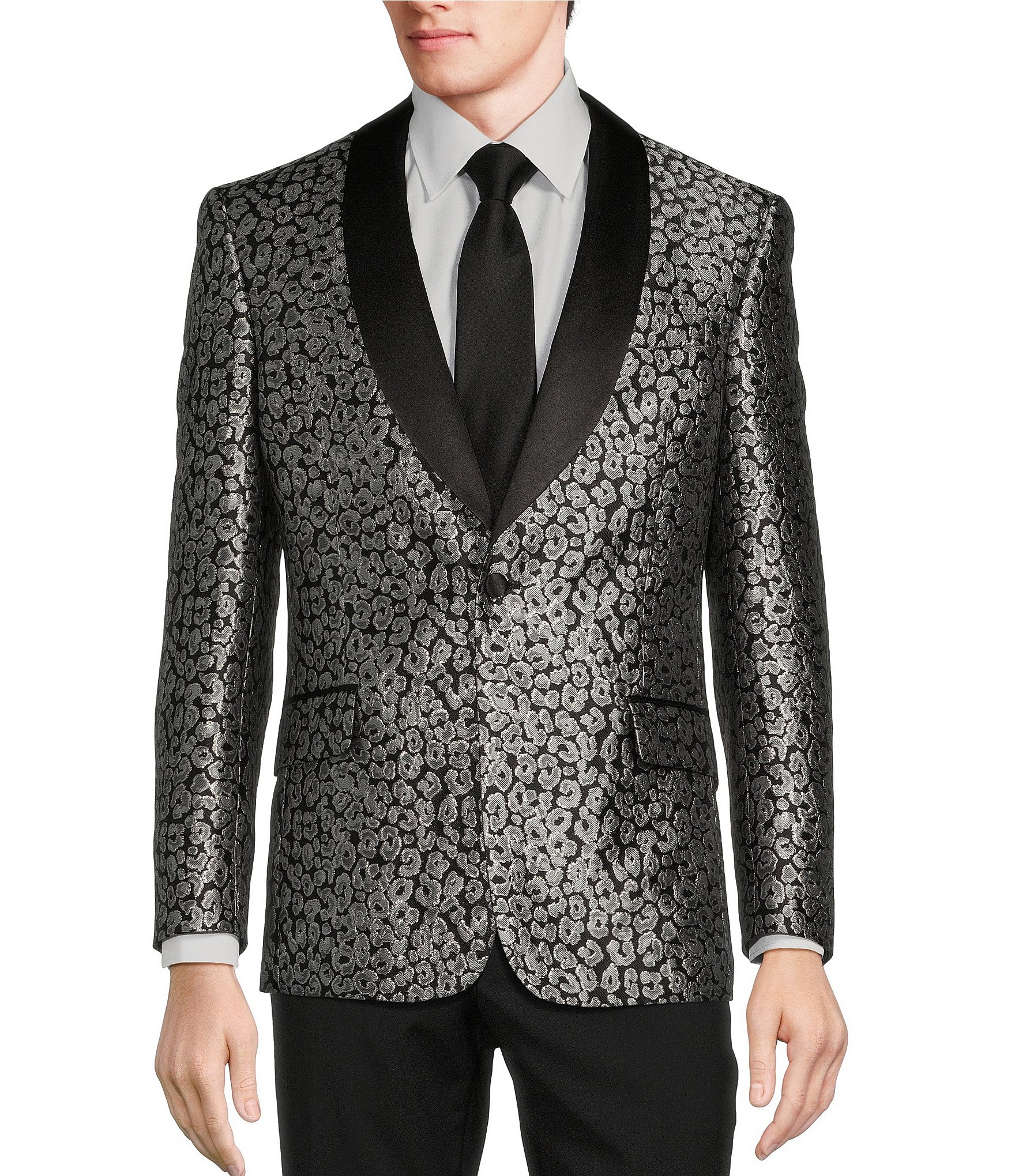 Tre Vero Modern Fit Animal Jacquard Pattern Tuxedo Sport Coat