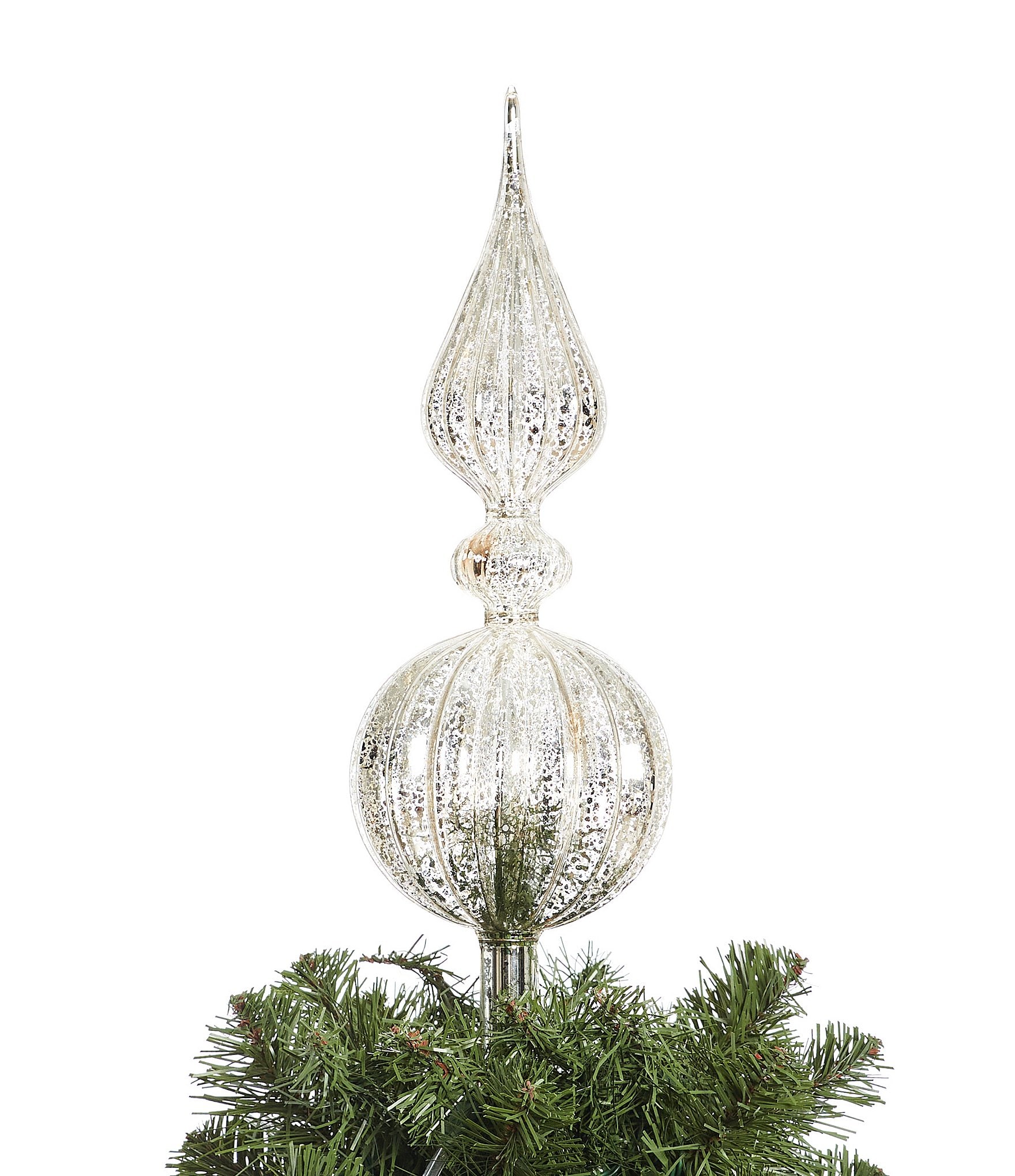 Winter White Mercury Glass Indent Finial Christmas Tree Topper