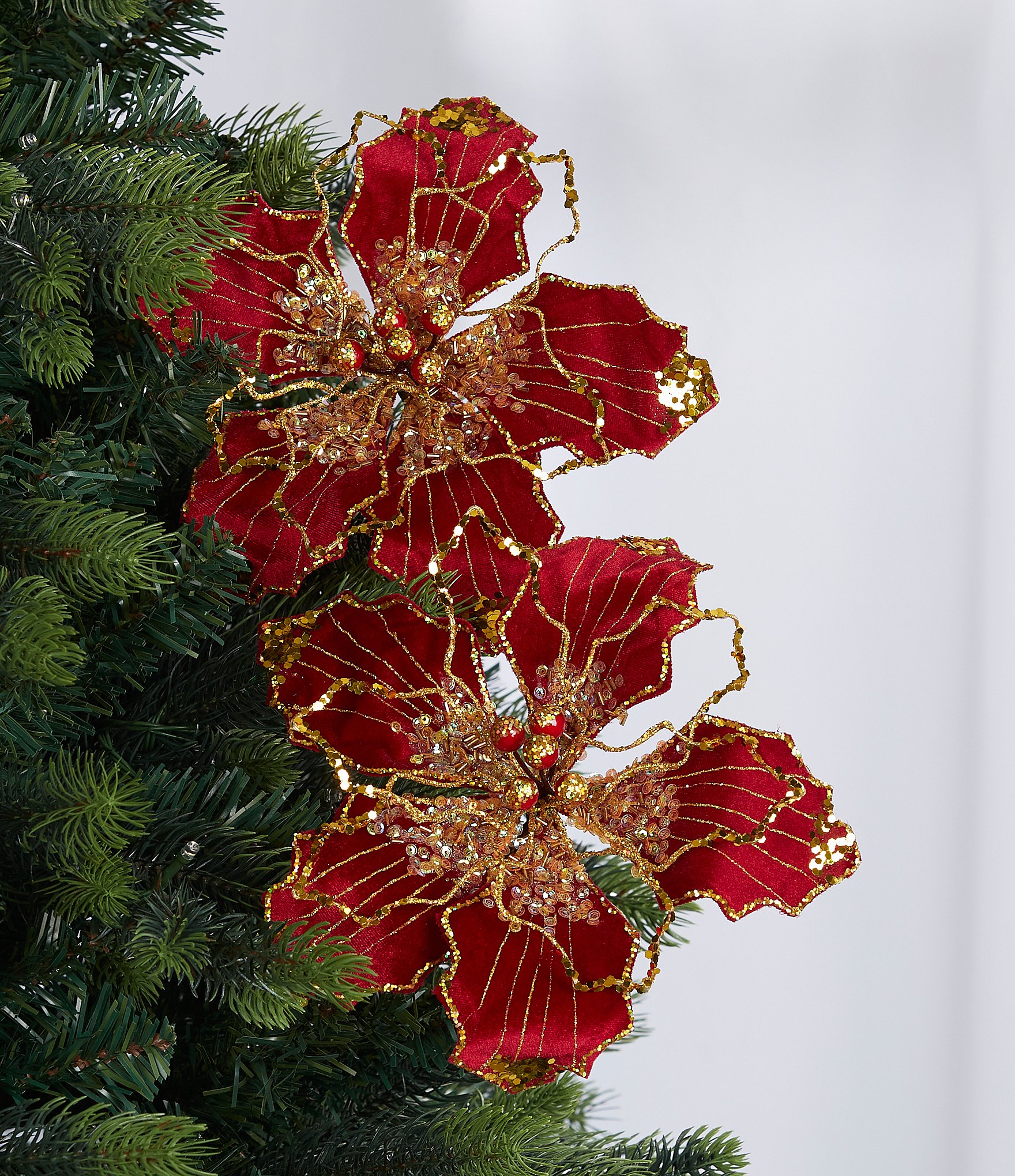 Trimsetter Highland Holiday Collection Red Flower Clip 2-piece Set 