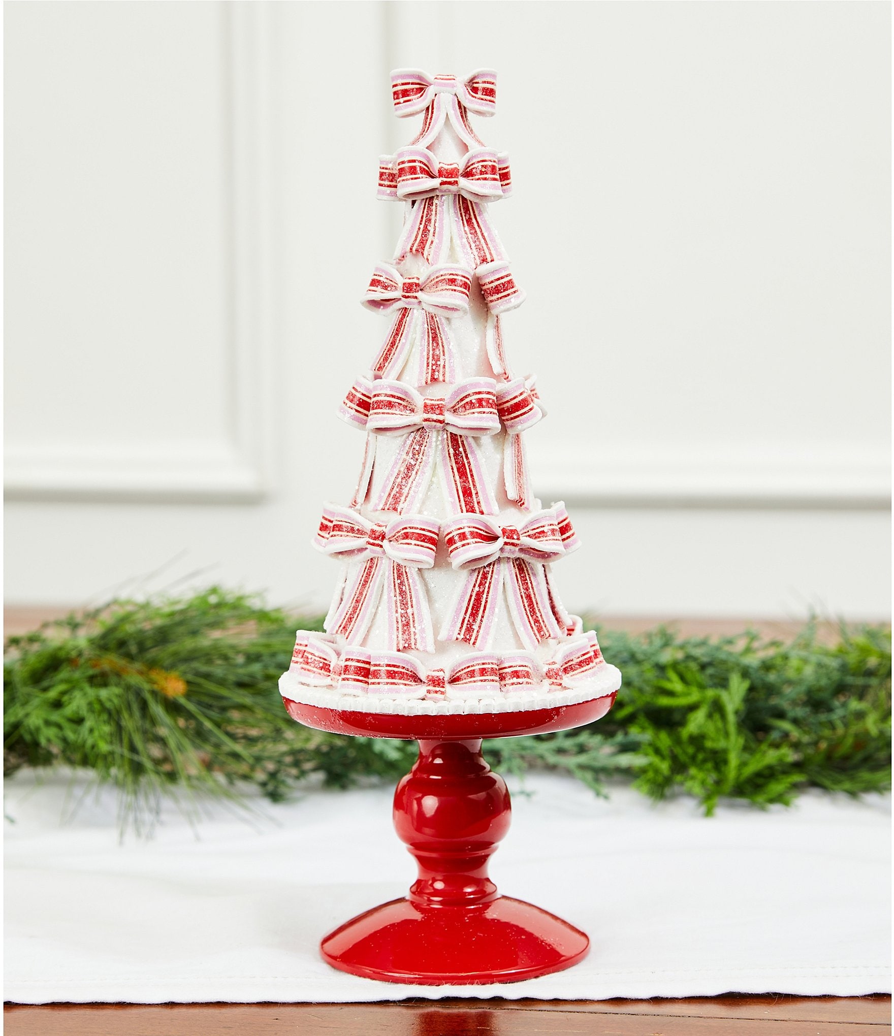 Trimsetter Santa Claus Lane Collection Glitter Peppermint Ribbon Tree Figurine