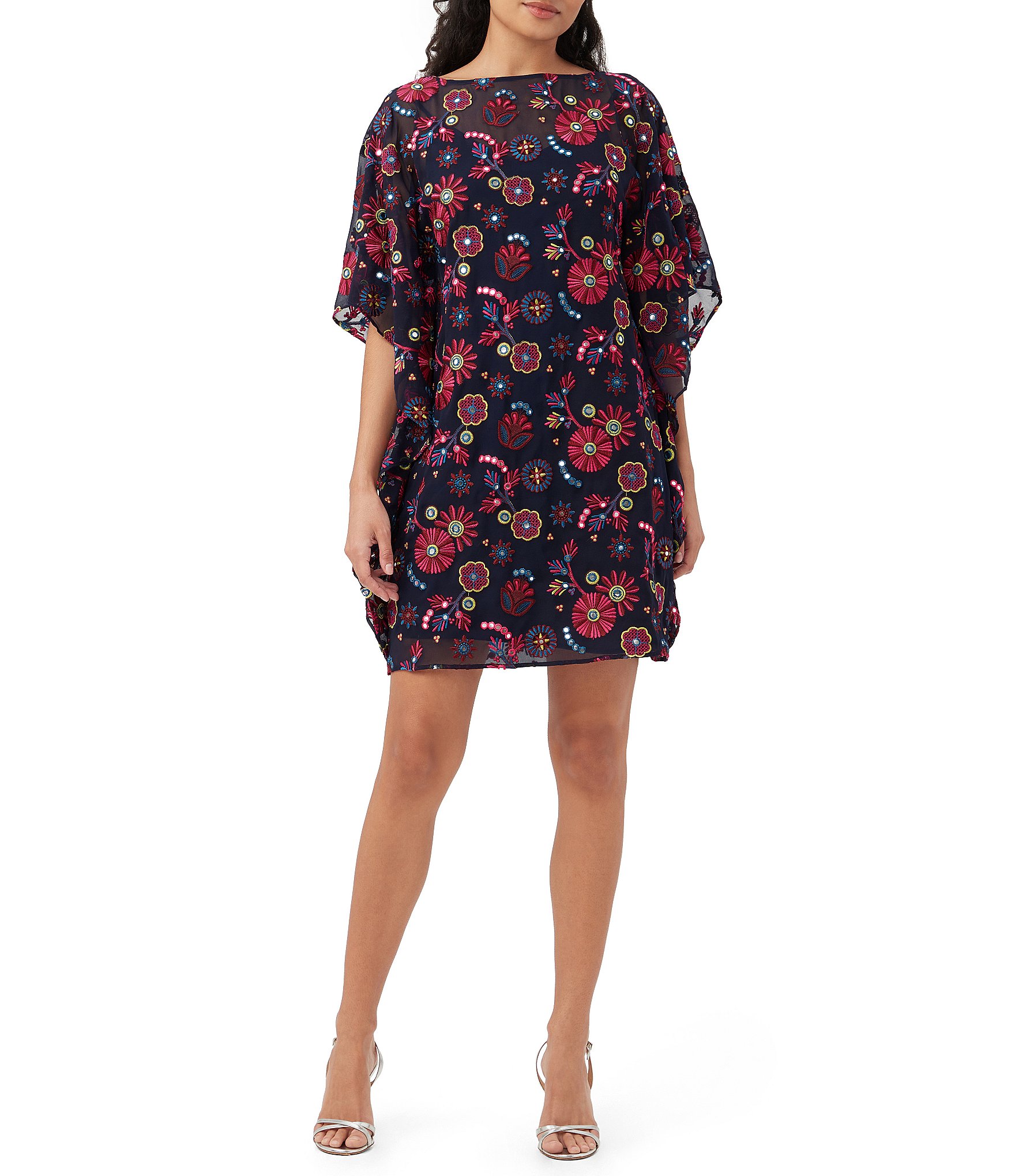 Trina Turk Anissa Scattered Floral Embroidered Boat Neck 3/4 Dolman ...