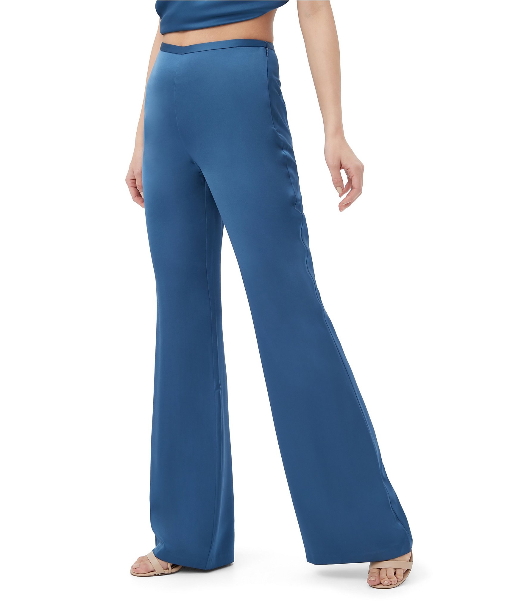 Trina Turk Anmitsu Satin Flat Front Flare Leg Pants