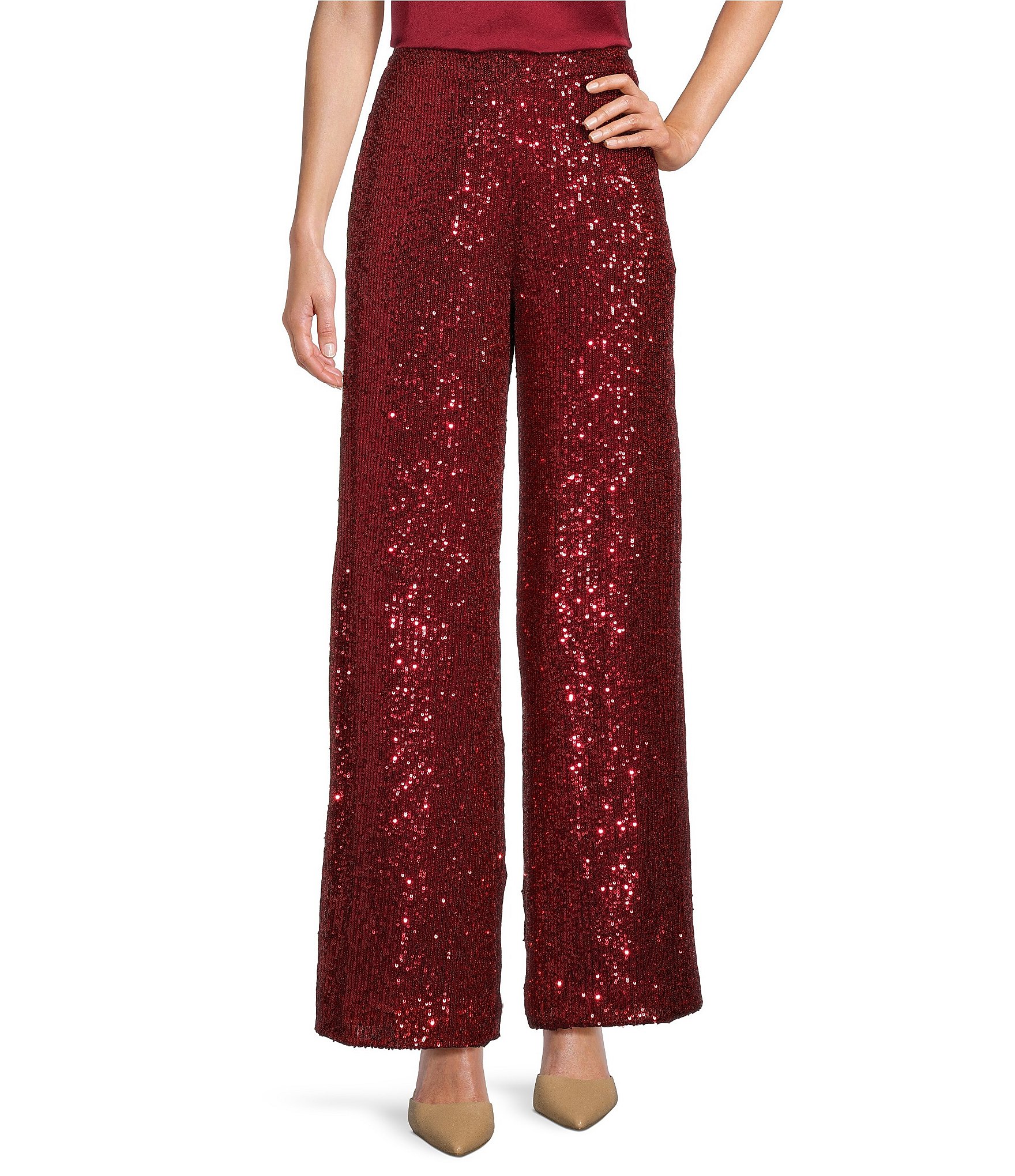 JWZUY Womens Solid Sequins Pants Glitter Shiny Rove Pant Dressy