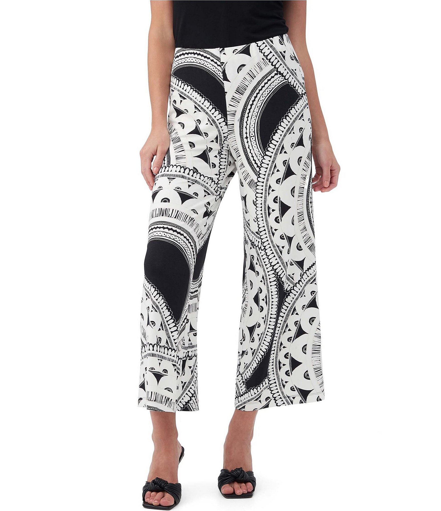 Trina Turk Atoll Knit Jersey Art Deco Print Wide Leg Cropped Pant ...