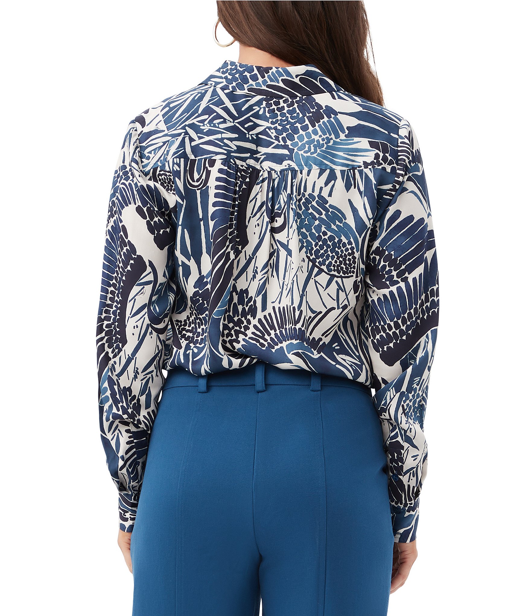 Trina Turk Cassavetes Printed Point Collar Long Sleeve Button Down Shirt