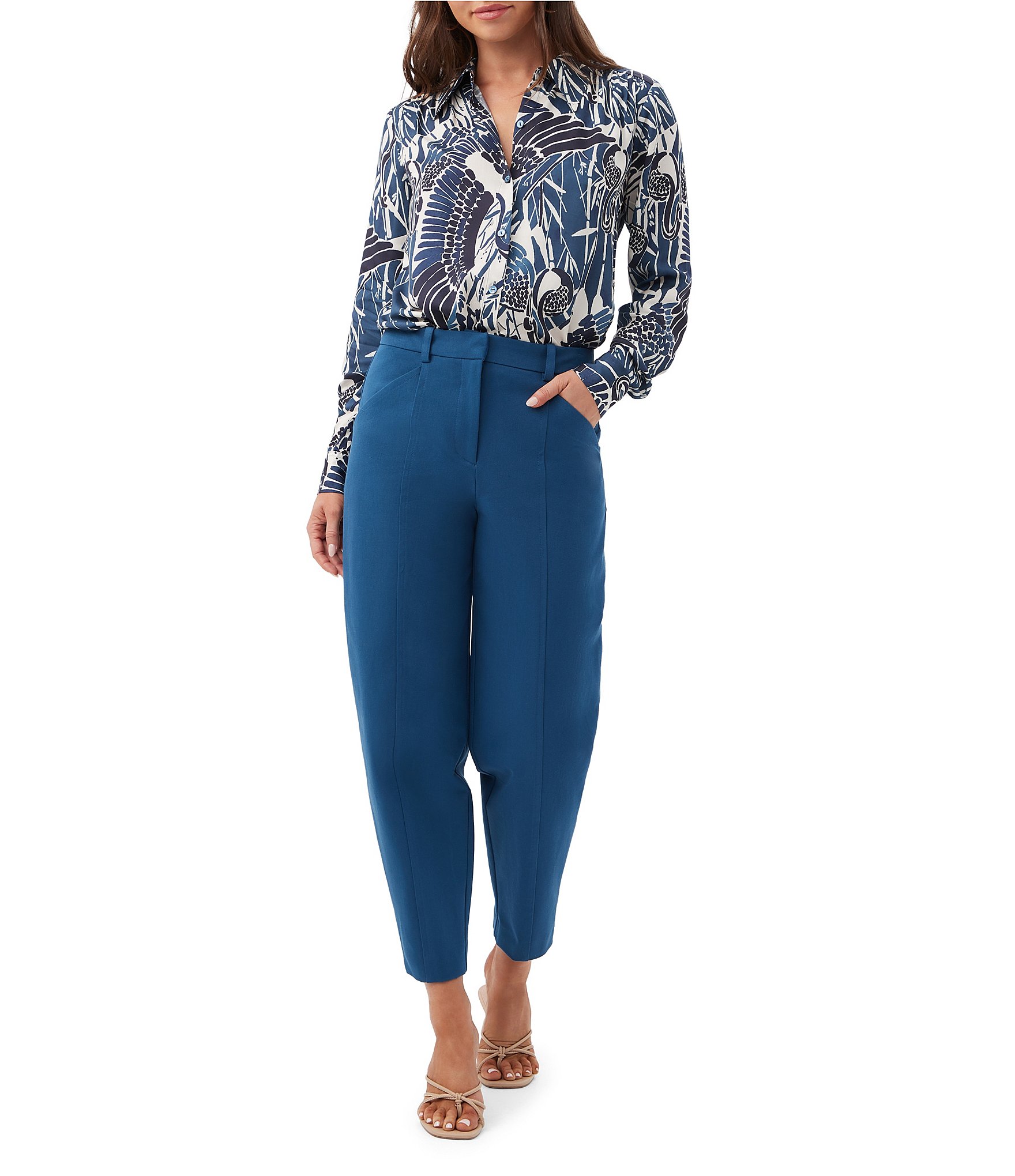 Trina Turk Cassavetes Printed Point Collar Long Sleeve Button Down Shirt
