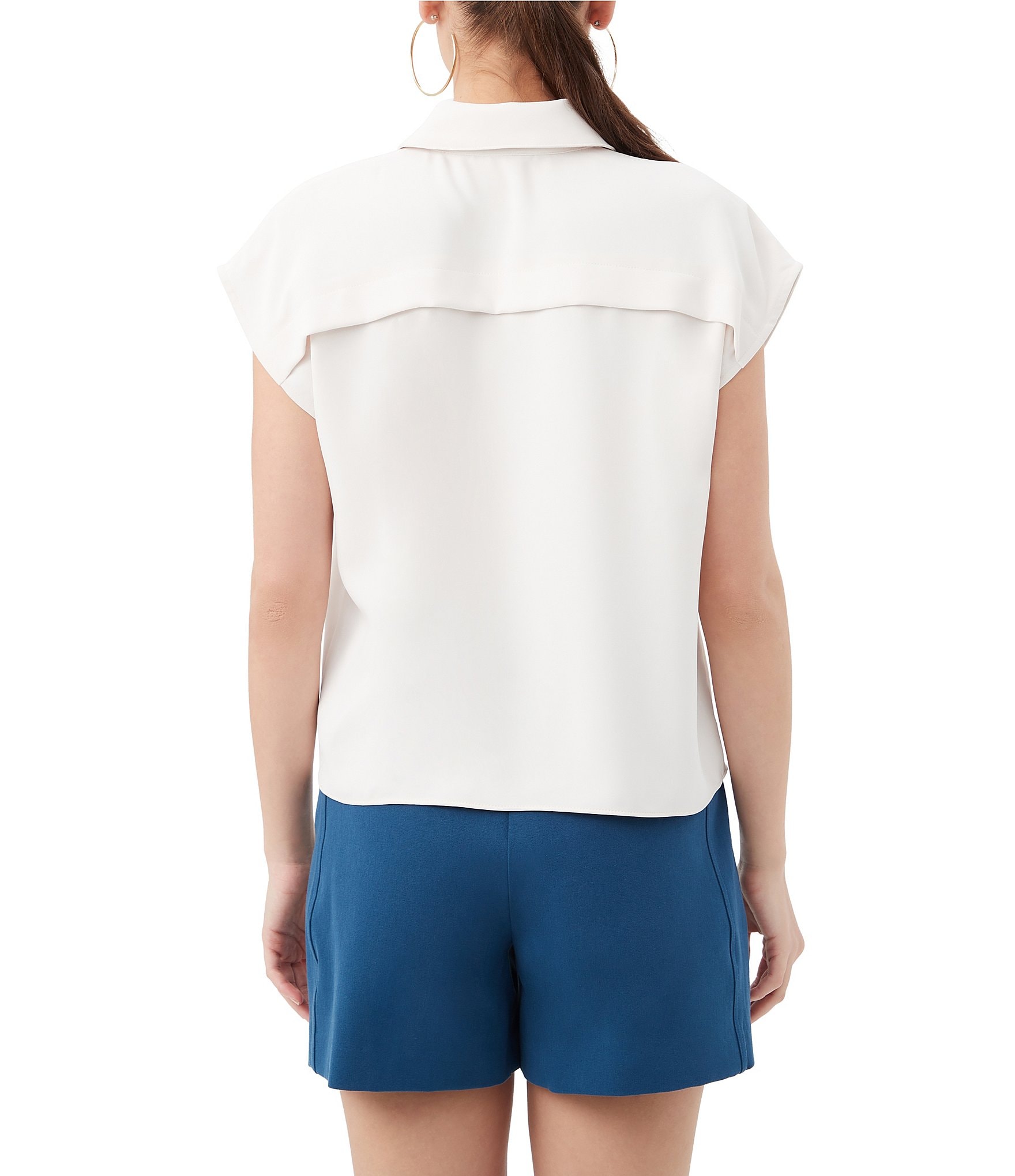 Trina Turk Cheri Georgette Point Collar Cap Sleeve Pleated Blouse