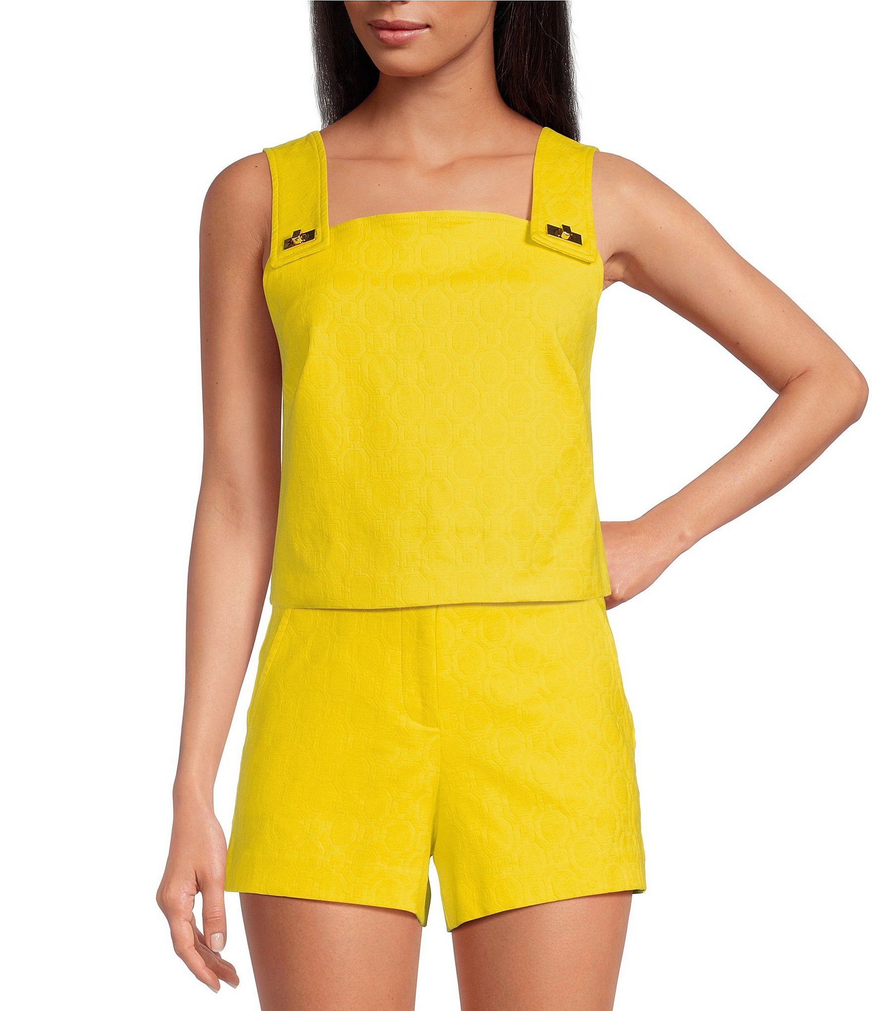 Trina Turk Cherrey Geometric Jacquard Square Neck Sleeveless Cooridinating Top