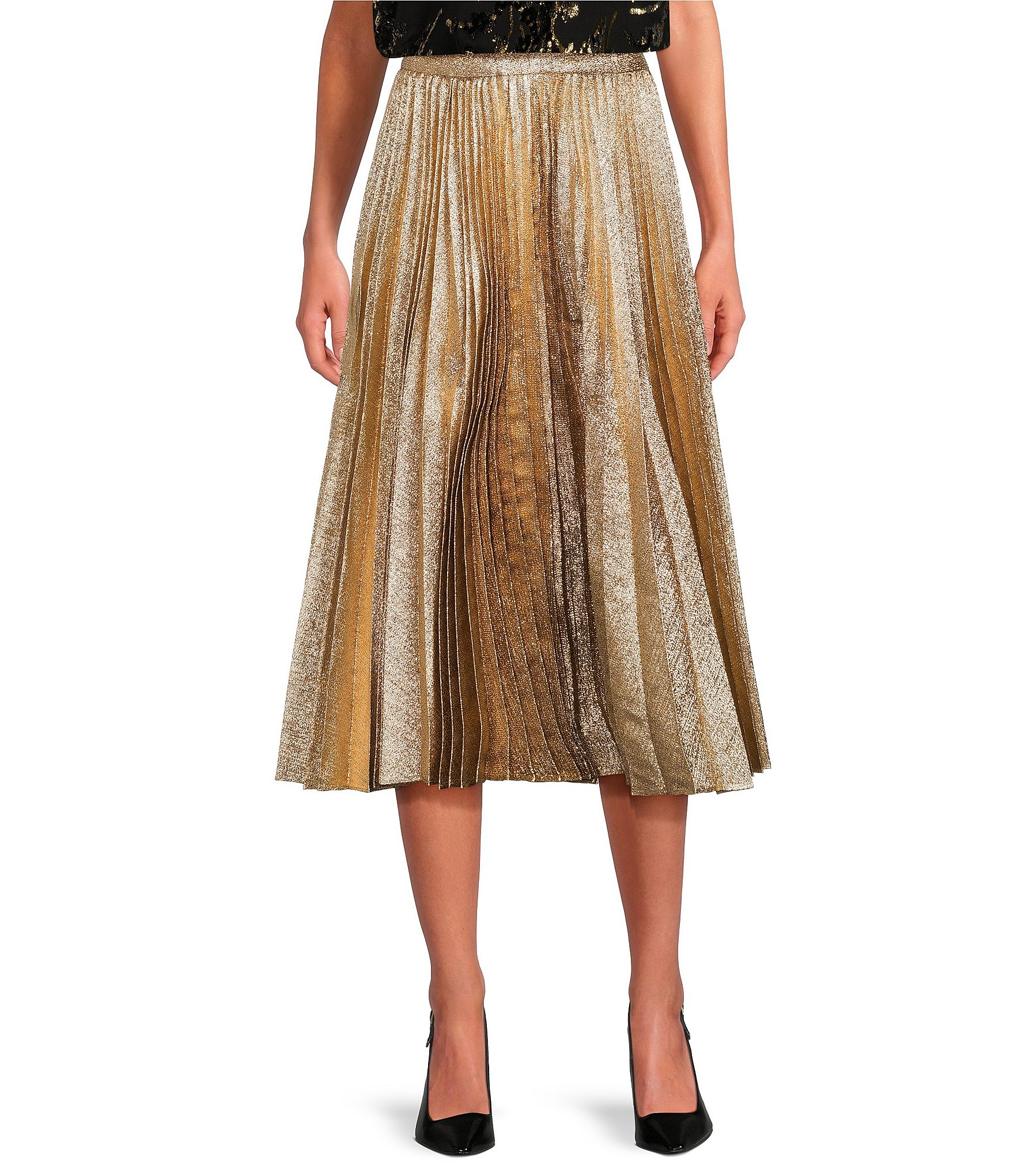 Trina Turk Faye Luminary Metallic Pleated Midi Skirt | Dillard's