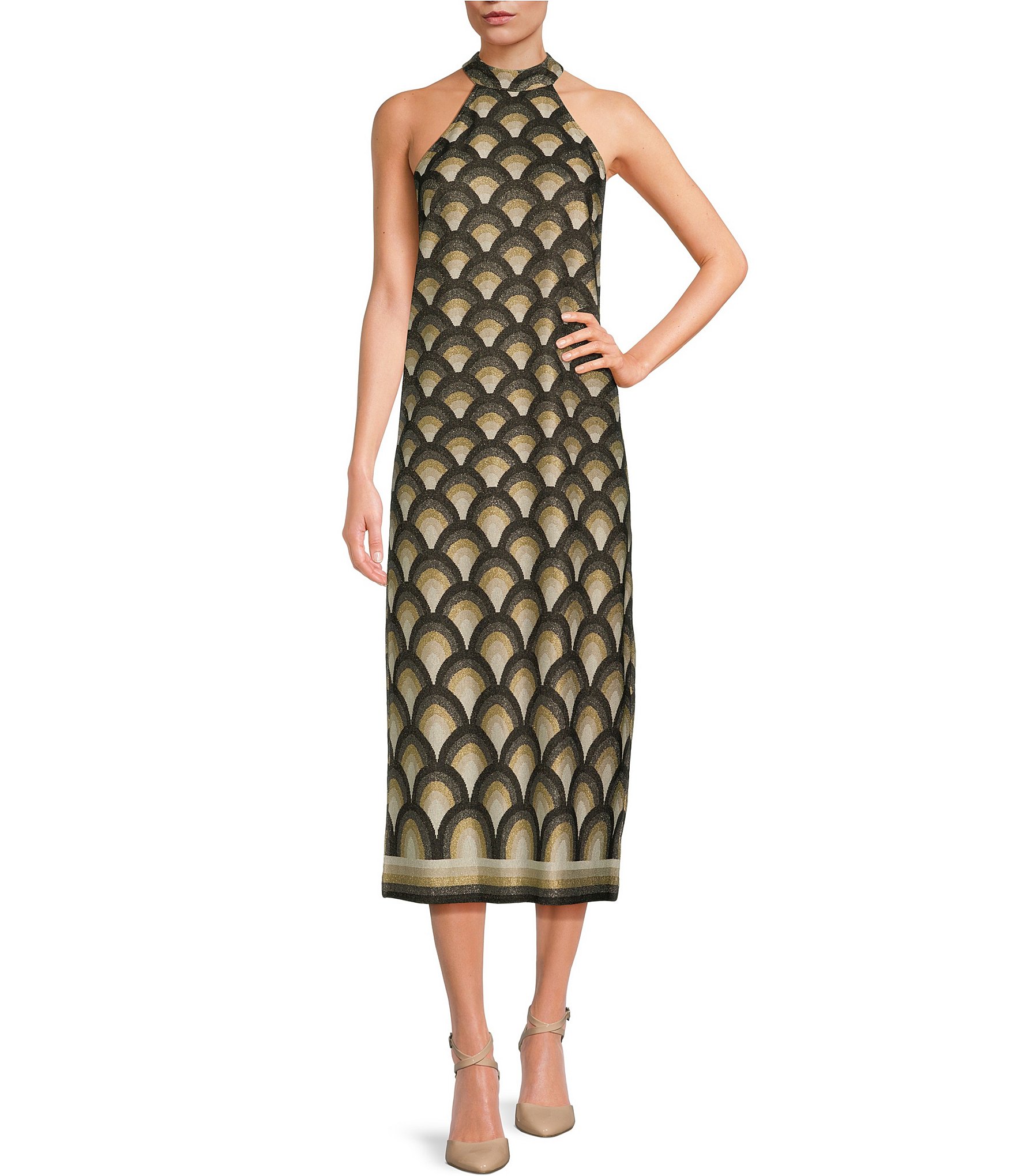 Trina Turk Jalani Boat Neck Stripe Print Maxi Caftan Dress