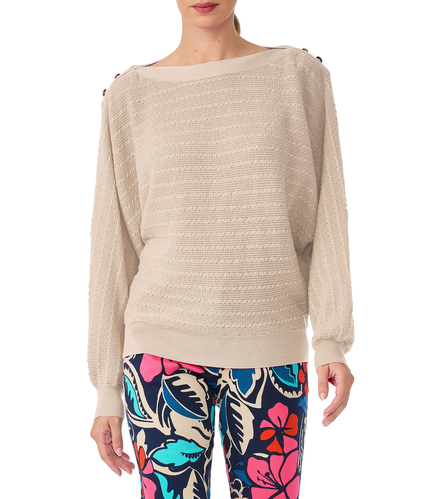 Trina Turk Ima Wool Knit Boat Neck Long Sleeve Sweater