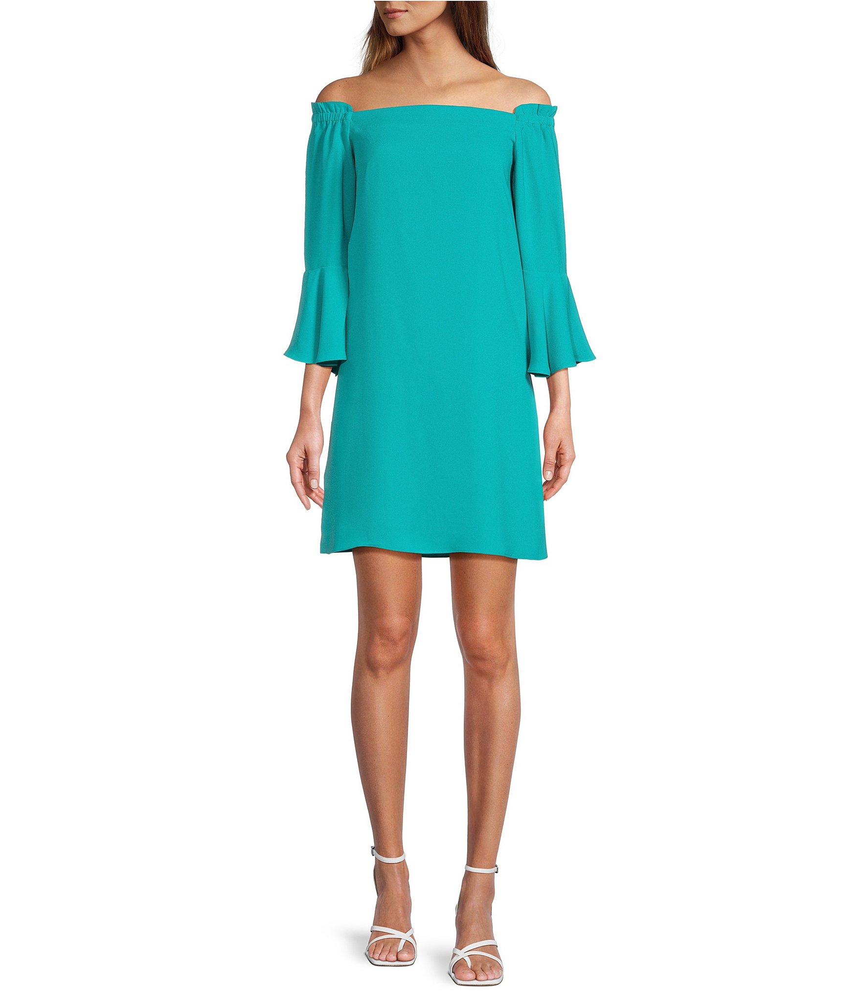 Trina Turk Knox Solid Woven Off-The -Shoulder Long Bell Sleeve Shift ...