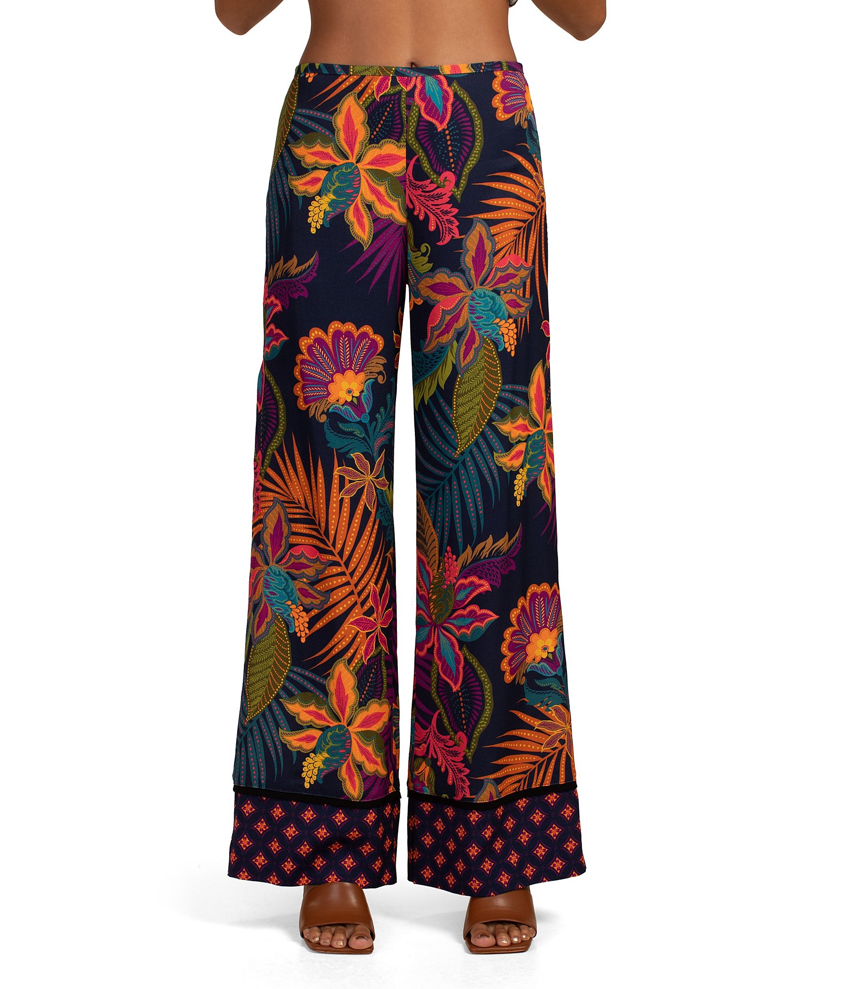 Trina Turk Long Weekend 3 Floral Print Woven Wide-Leg Side Zip Pants ...
