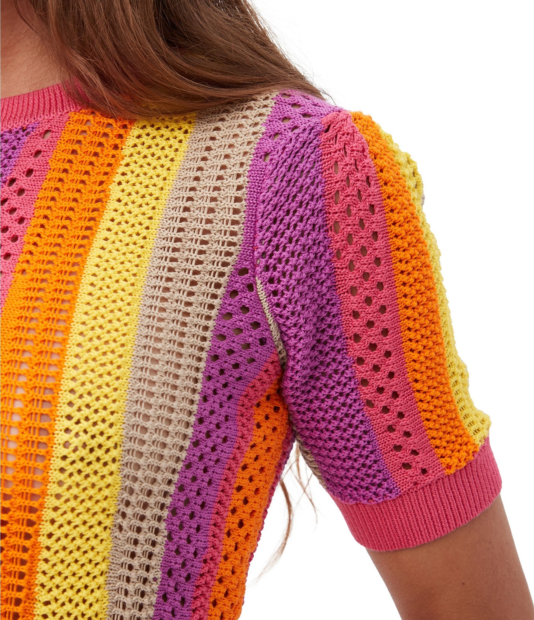 Trina Turk Marbella Stripe Knit Crew Neck Short Sleeve Pullover Top