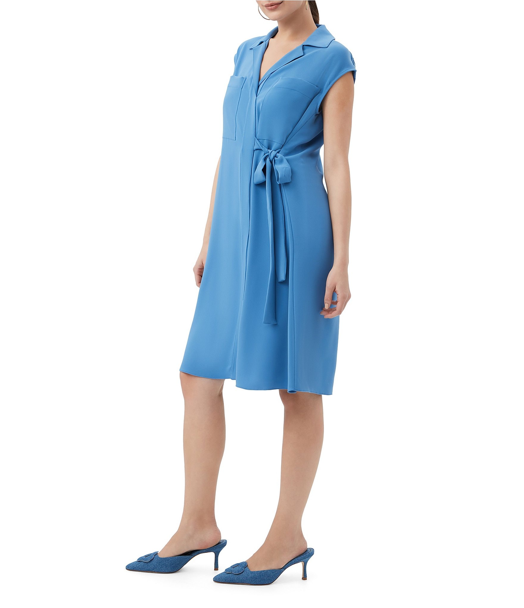 Trina Turk Meron Georgette Notch Lapel V-Neck Cap Sleeve Wrap Dress
