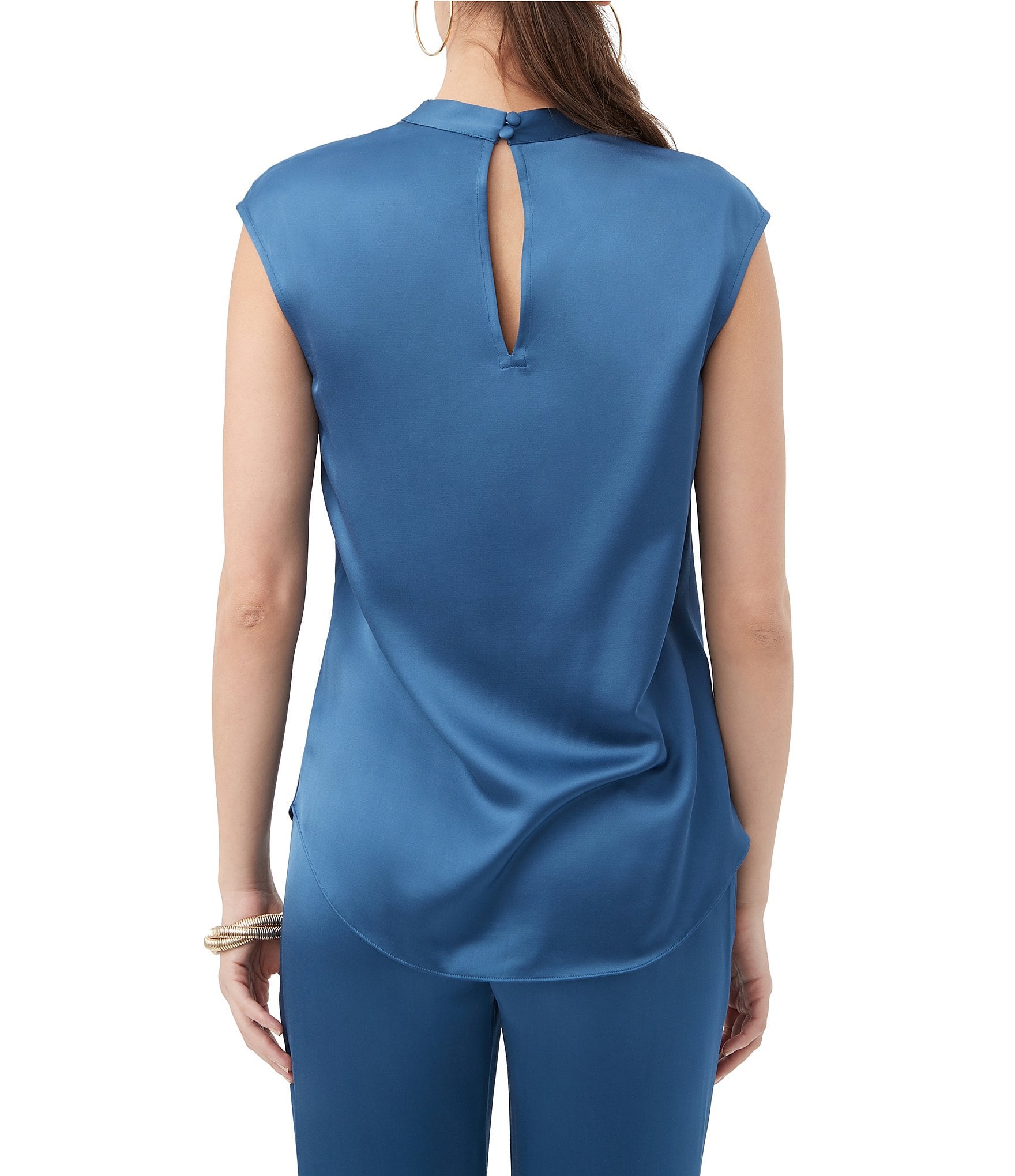 Trina Turk Mikan Satin Cowl Neck Cap Sleeve Top