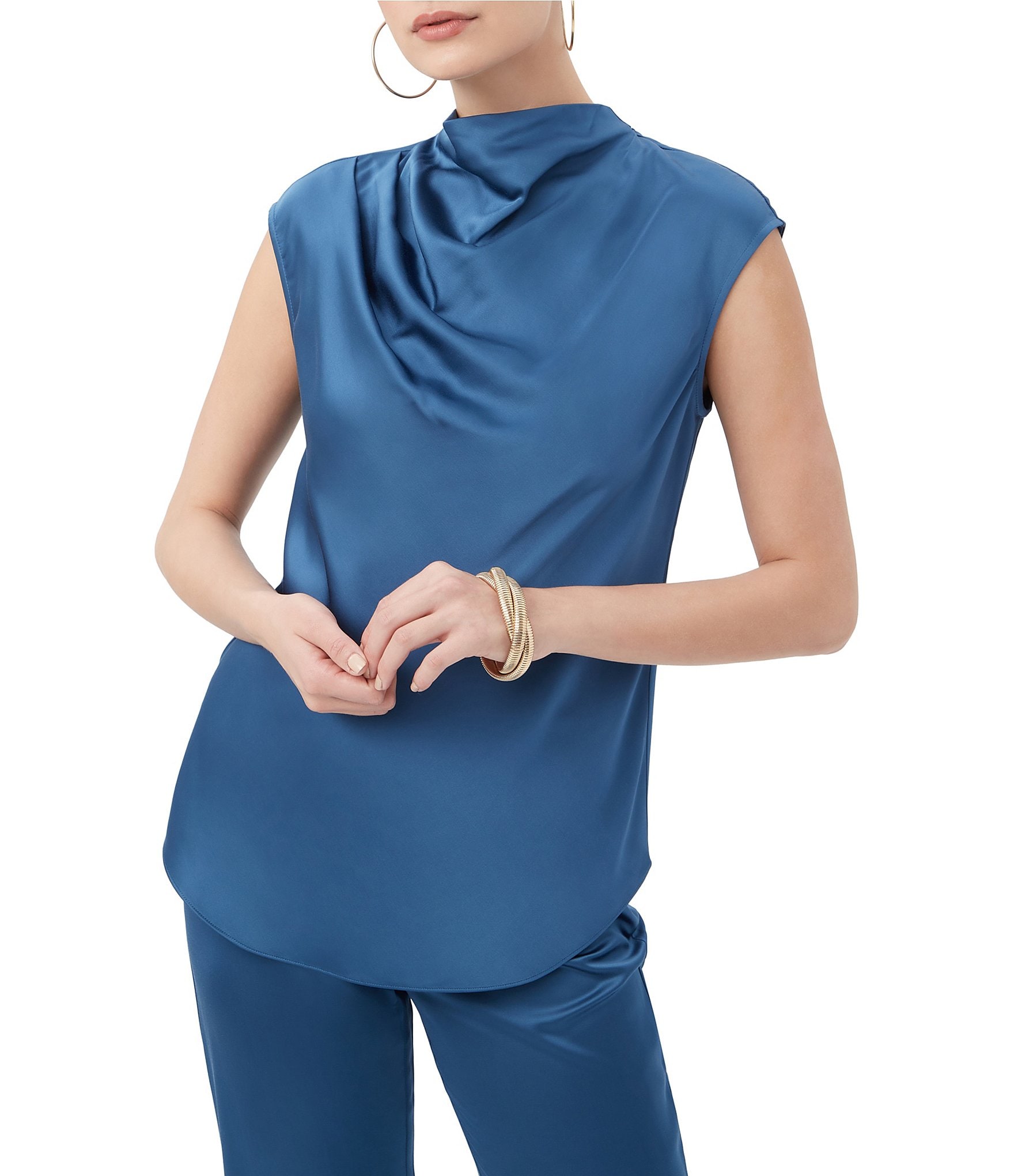 Trina Turk Mikan Satin Cowl Neck Cap Sleeve Top