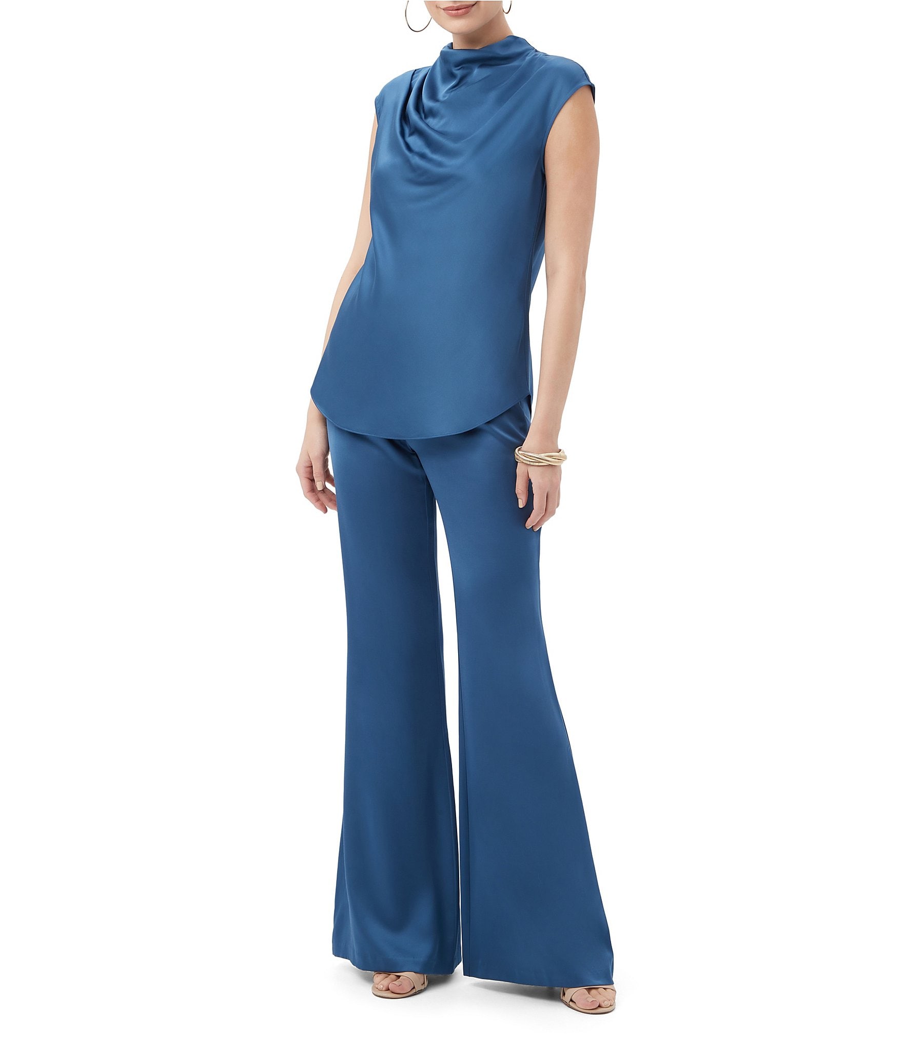 Trina Turk Mikan Satin Cowl Neck Cap Sleeve Top