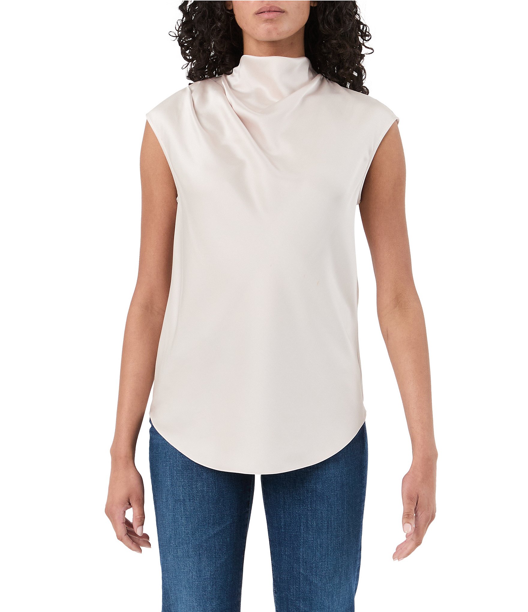 Trina Turk Mikan Satin Cowl Neck Cap Sleeve Top