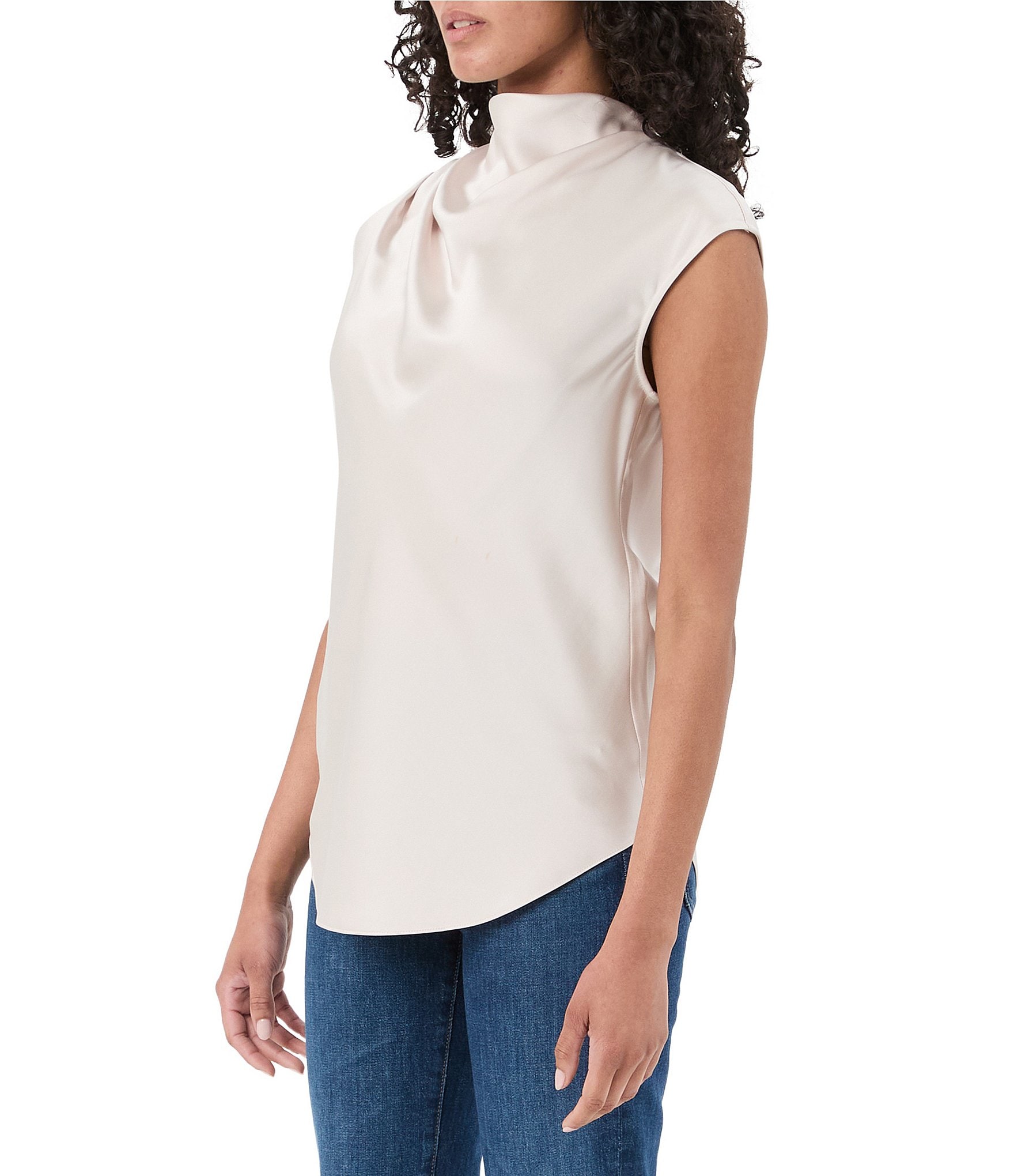 Trina Turk Mikan Satin Cowl Neck Cap Sleeve Top