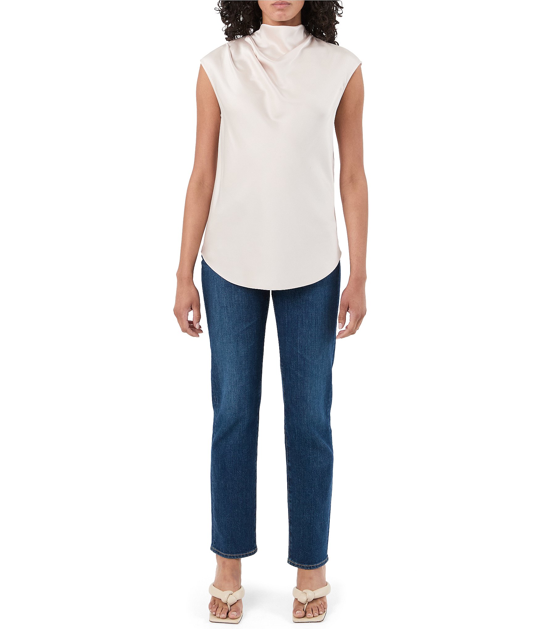 Trina Turk Mikan Satin Cowl Neck Cap Sleeve Top