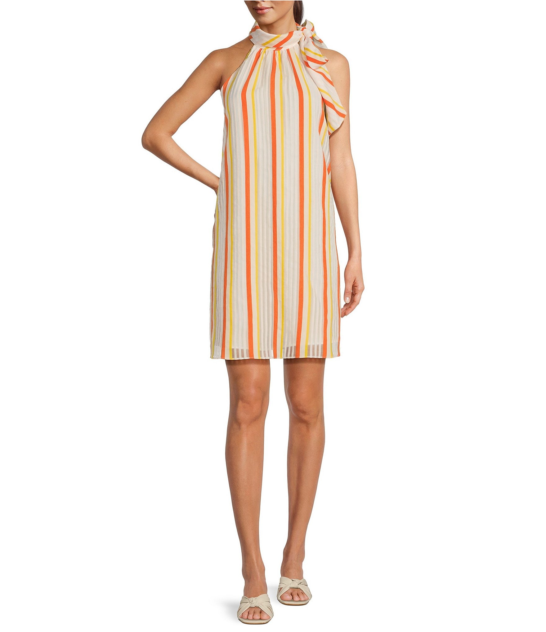 Trina Turk Global Silk Stripe Mini Dress in Orange