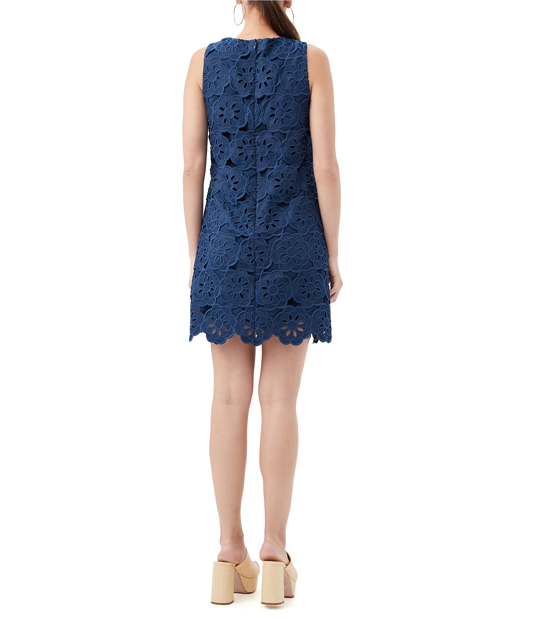 Trina Turk Yakitori Embroidered Lace Round Neck Sleeveless Shift Dress