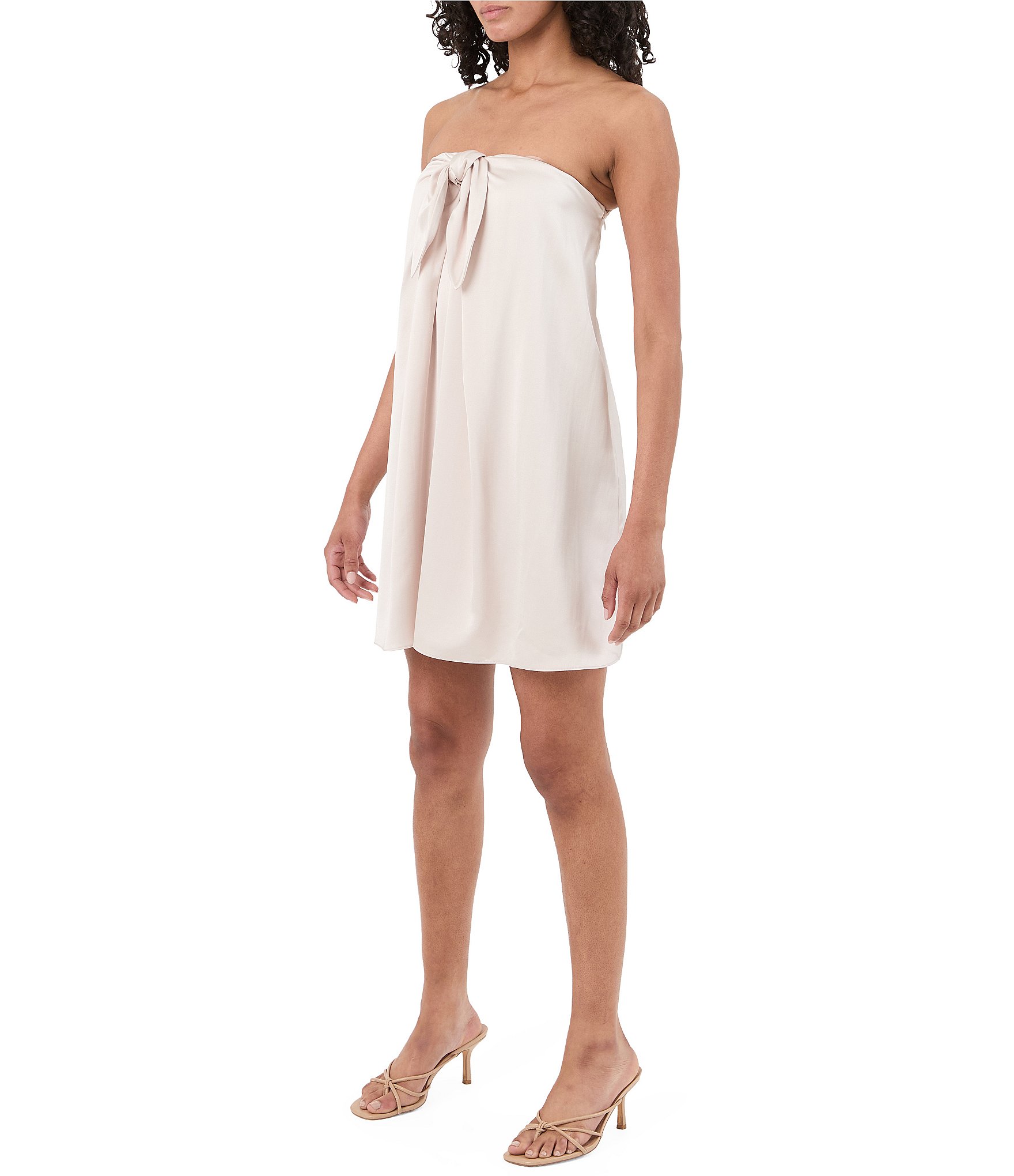 Trina Turk Yuzo Satin Strapless Sleeveless Bow Front Mini Shift Dress