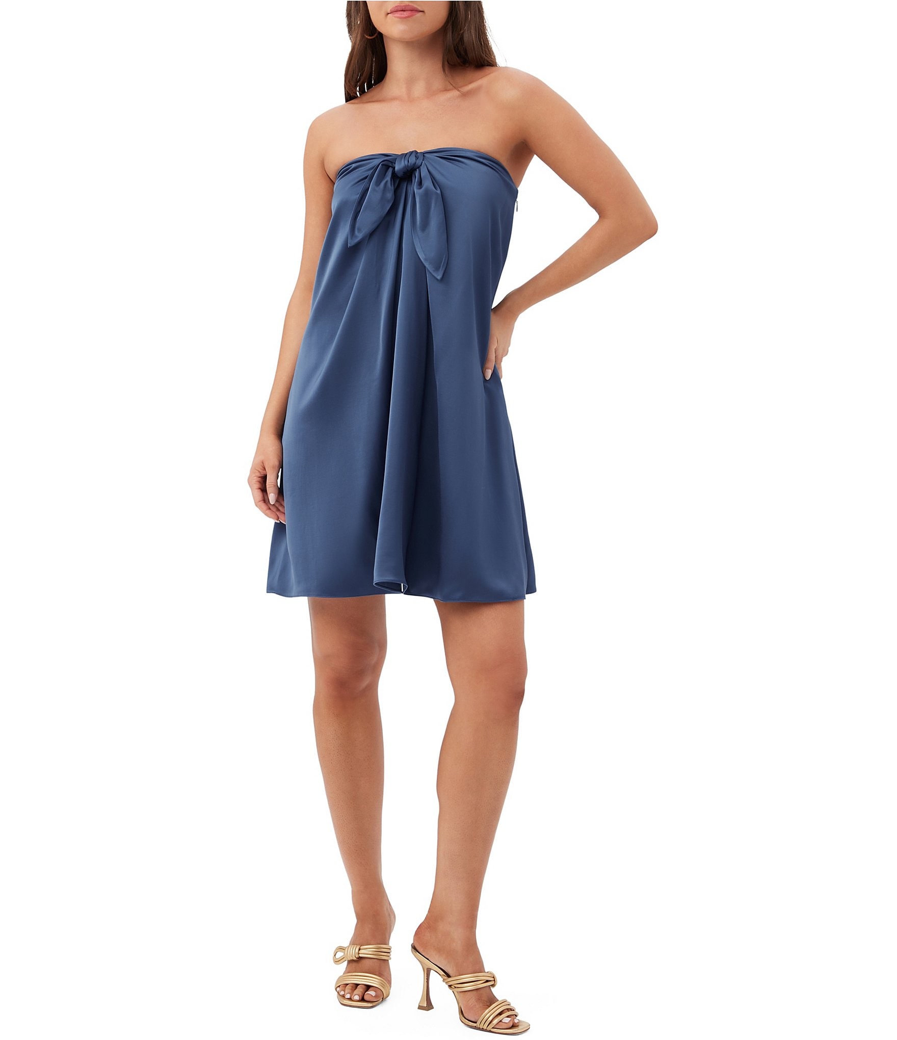 Trina Turk Yuzo Satin Strapless Sleeveless Bow Front Mini Shift Dress