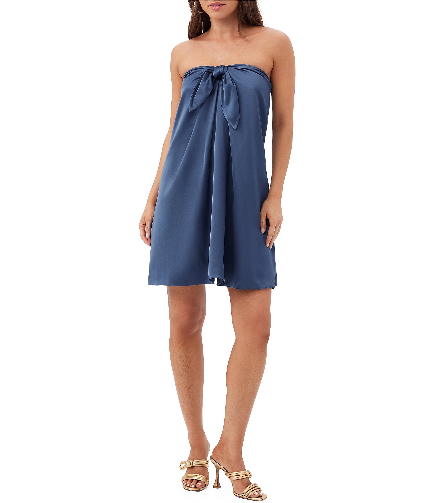 Trina Turk Yuzo Satin Strapless Sleeveless Bow Front Mini Shift Dress