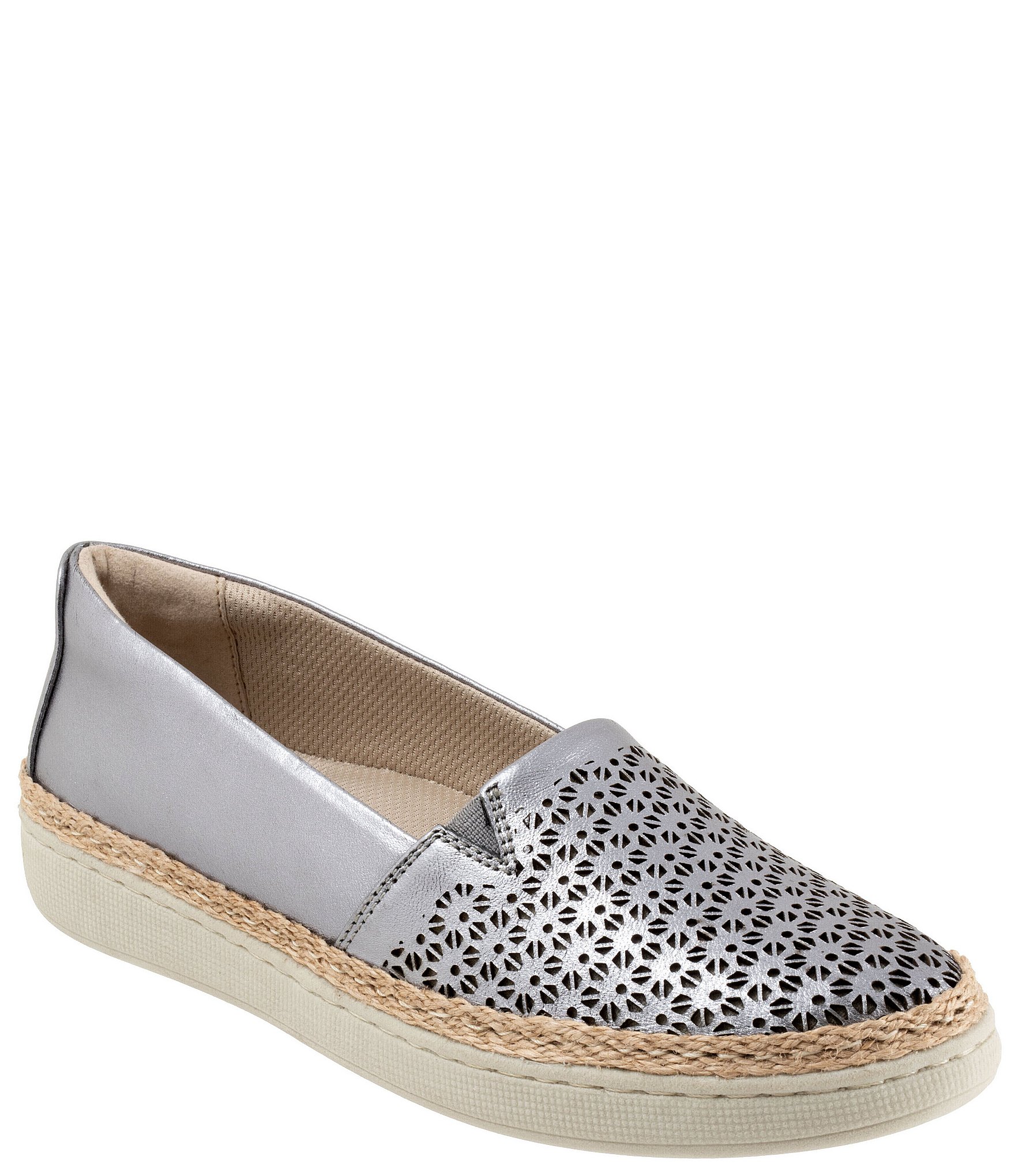 Trotters Accent Perforated Leather Slip on Espadrille Sneakers