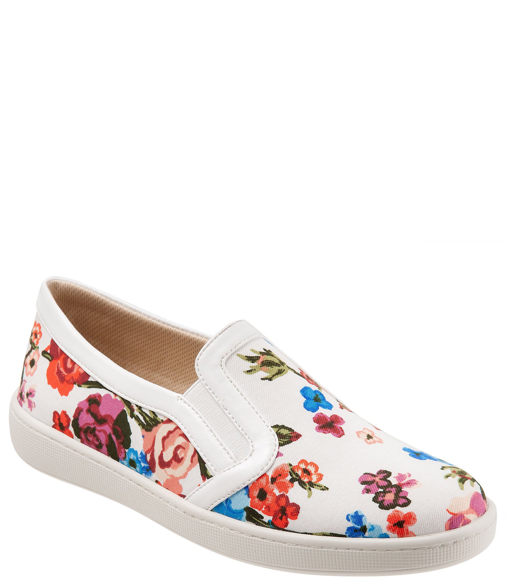 Floral White Canvas Slip On Shoes for Women