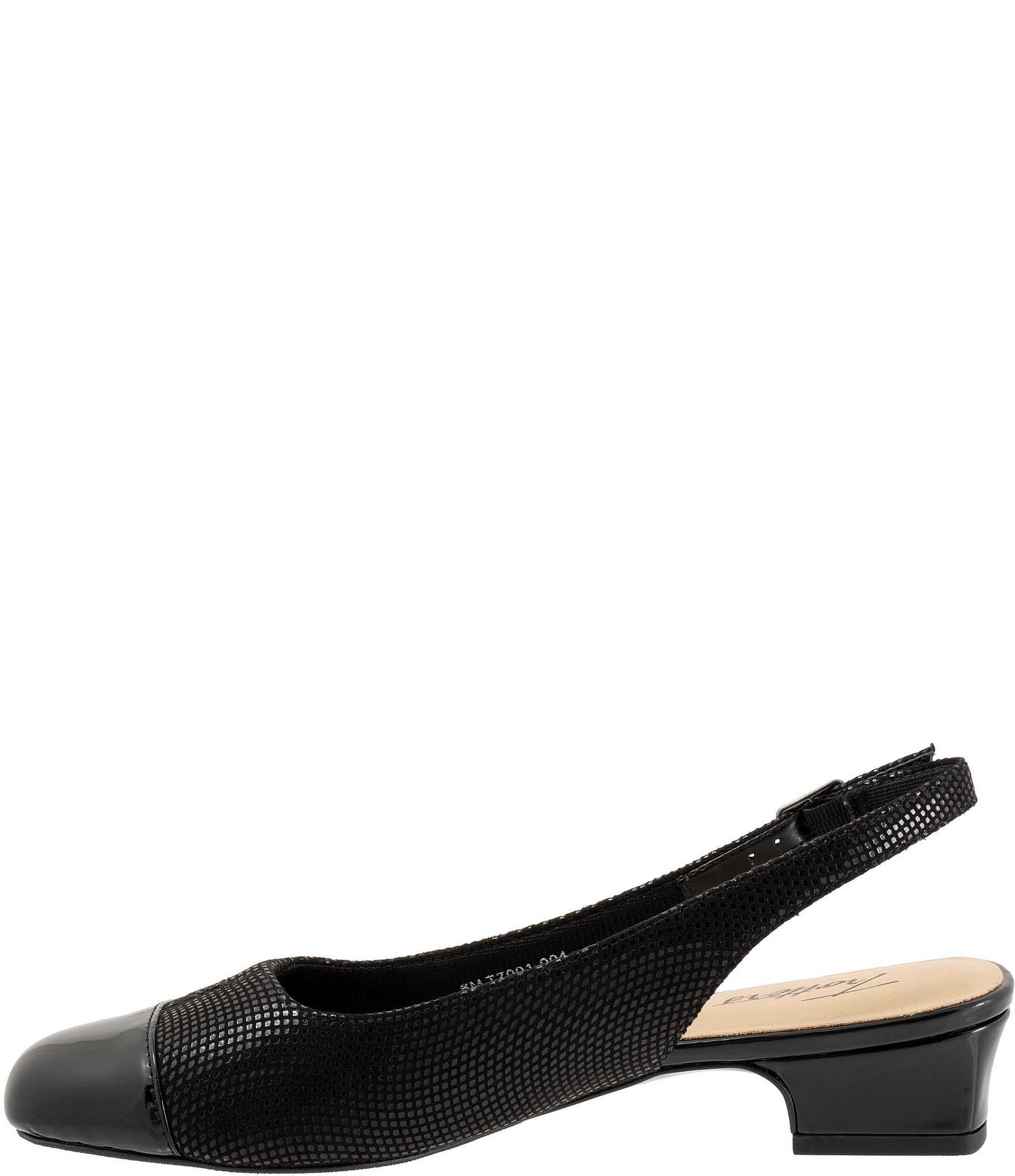 Trotters Dea Dotted Microfiber Patent Cap Toe Slingback Pumps