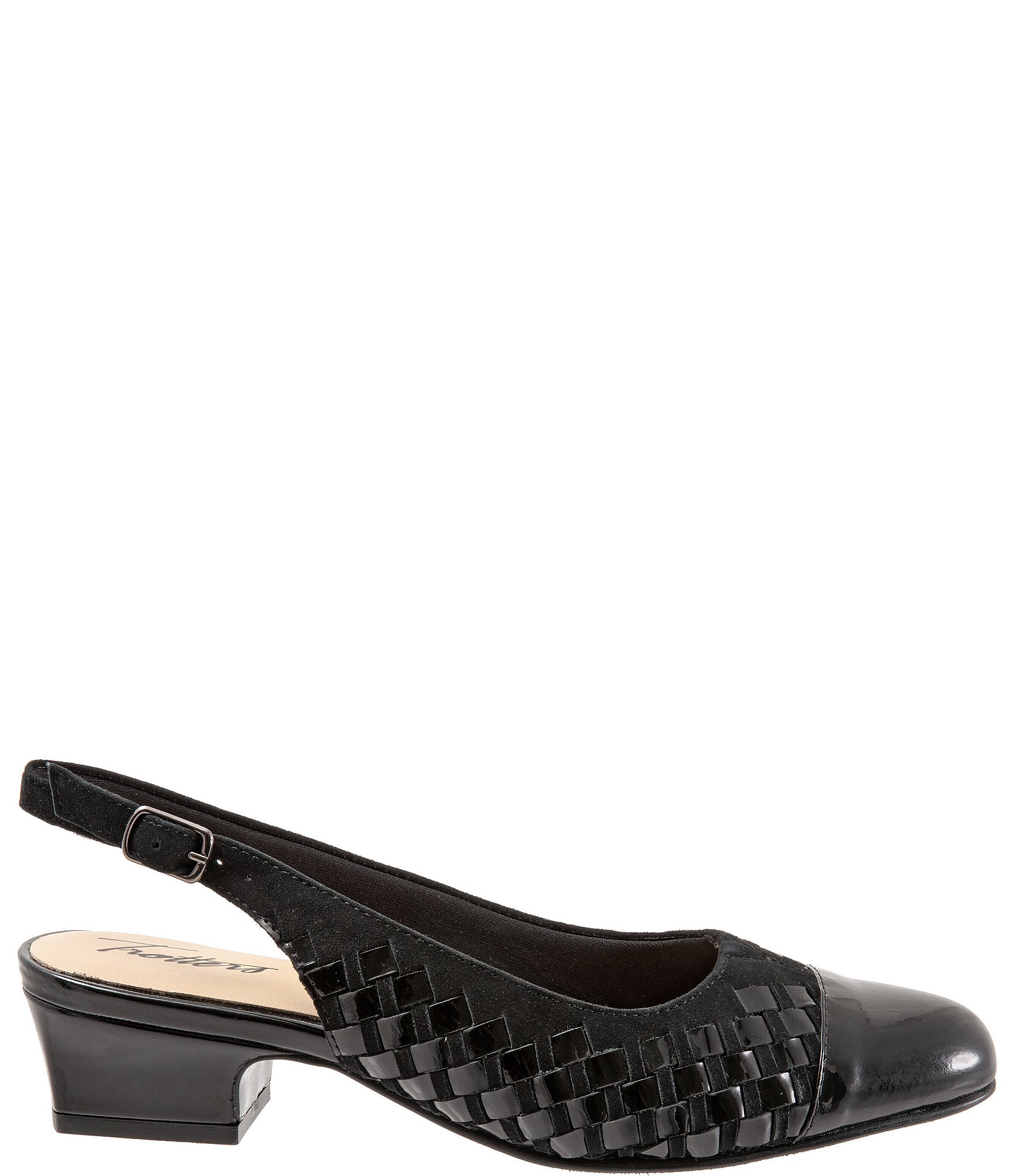 Trotters Dea Woven Suede Patent Leather Slingback Pumps