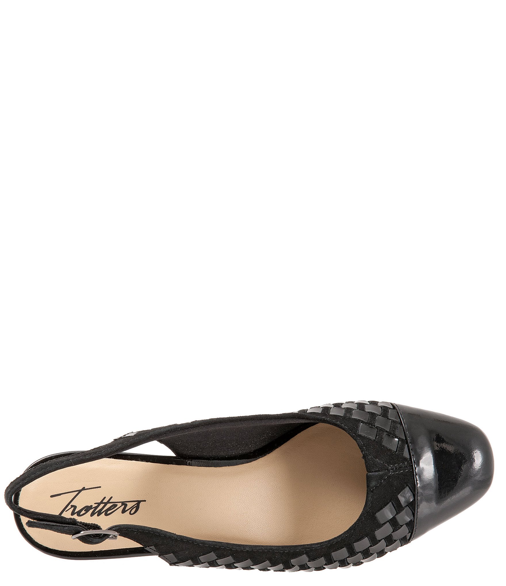 Trotters Dea Woven Suede Patent Leather Slingback Pumps