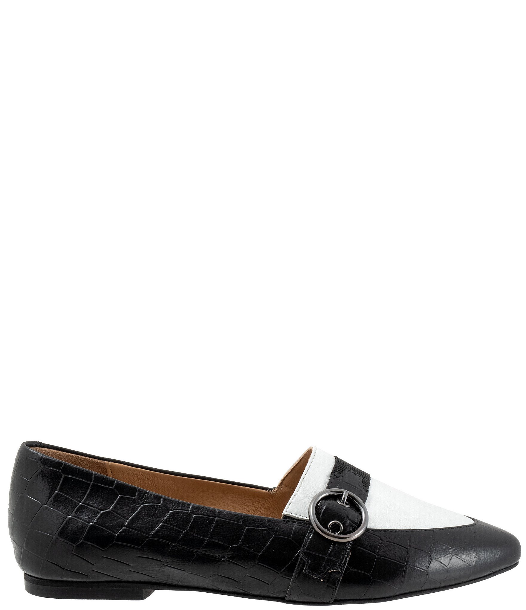 Trotters Emmett Crocodile Print Leather Buckle Strap Flats