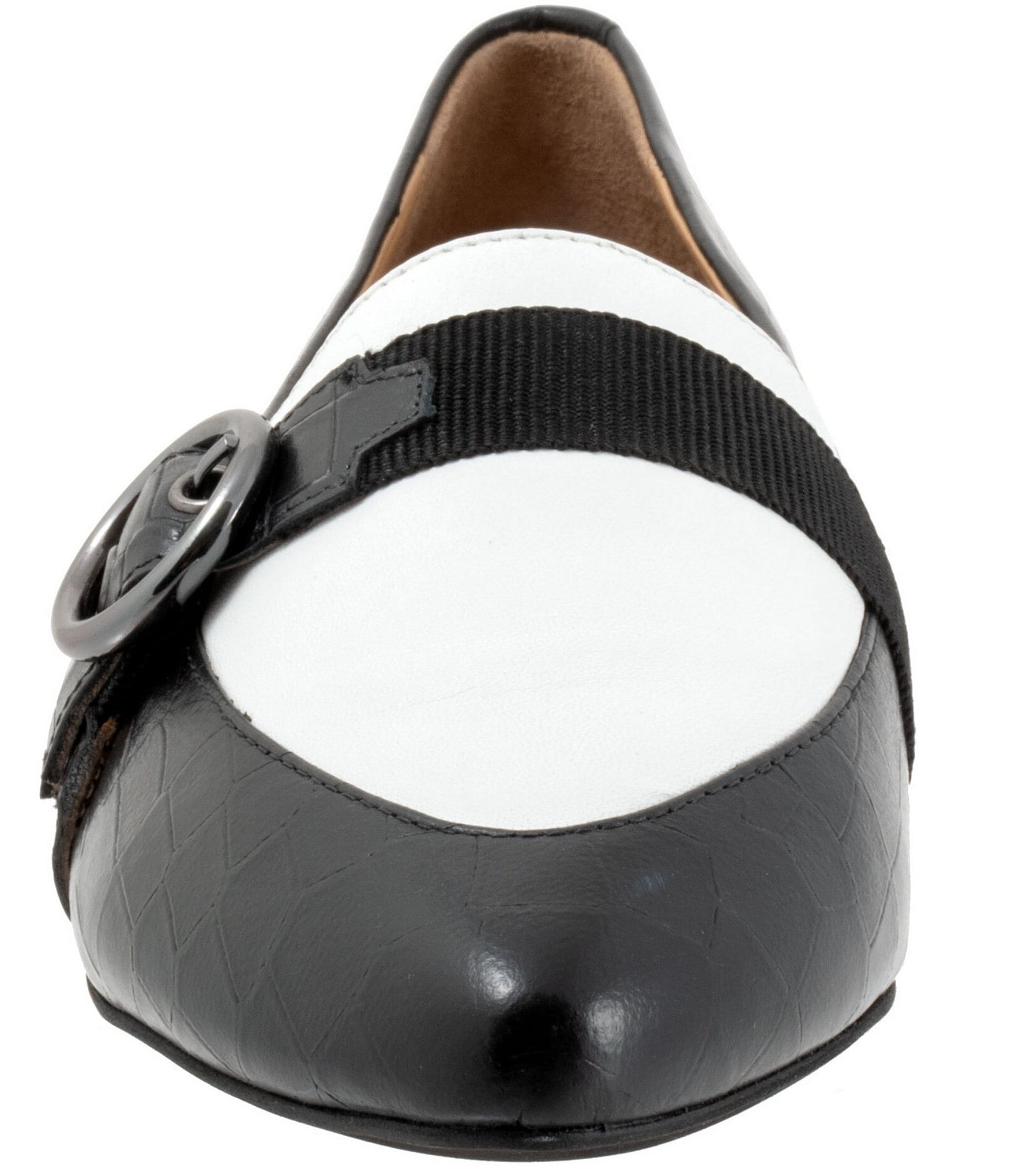 Trotters Emmett Crocodile Print Leather Buckle Hardware Strap Flats