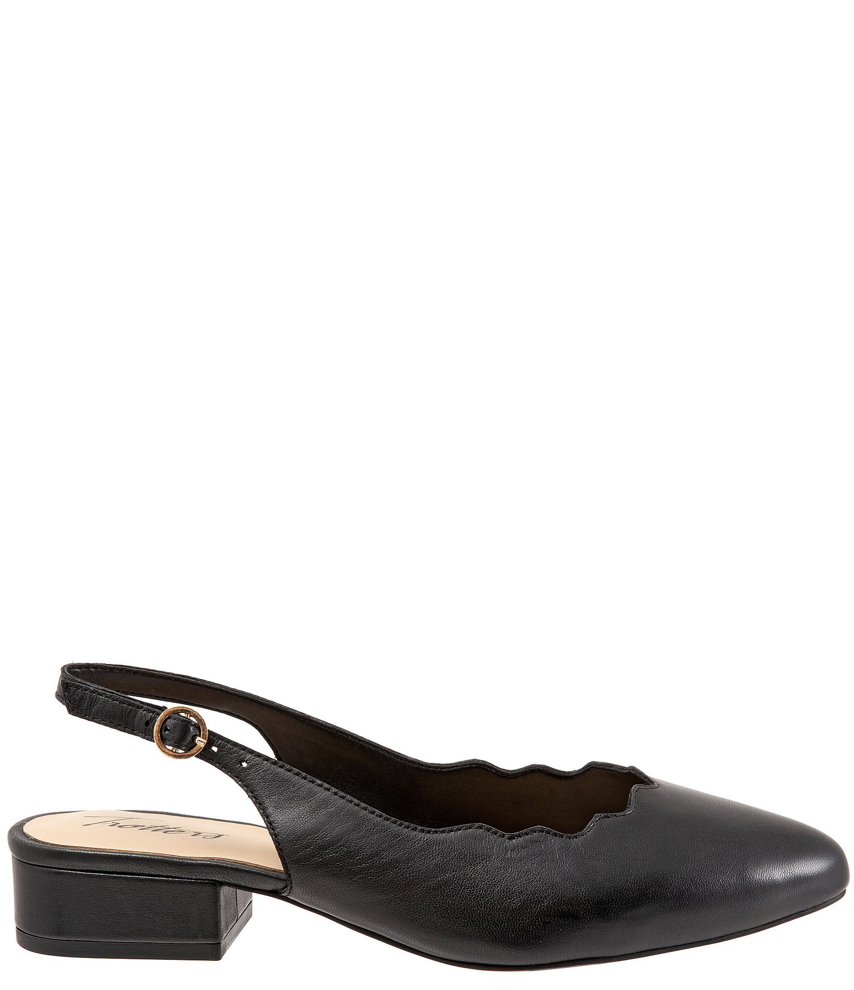 Trotters Joselyn Scalloped Leather Block Heel Slingback Pumps