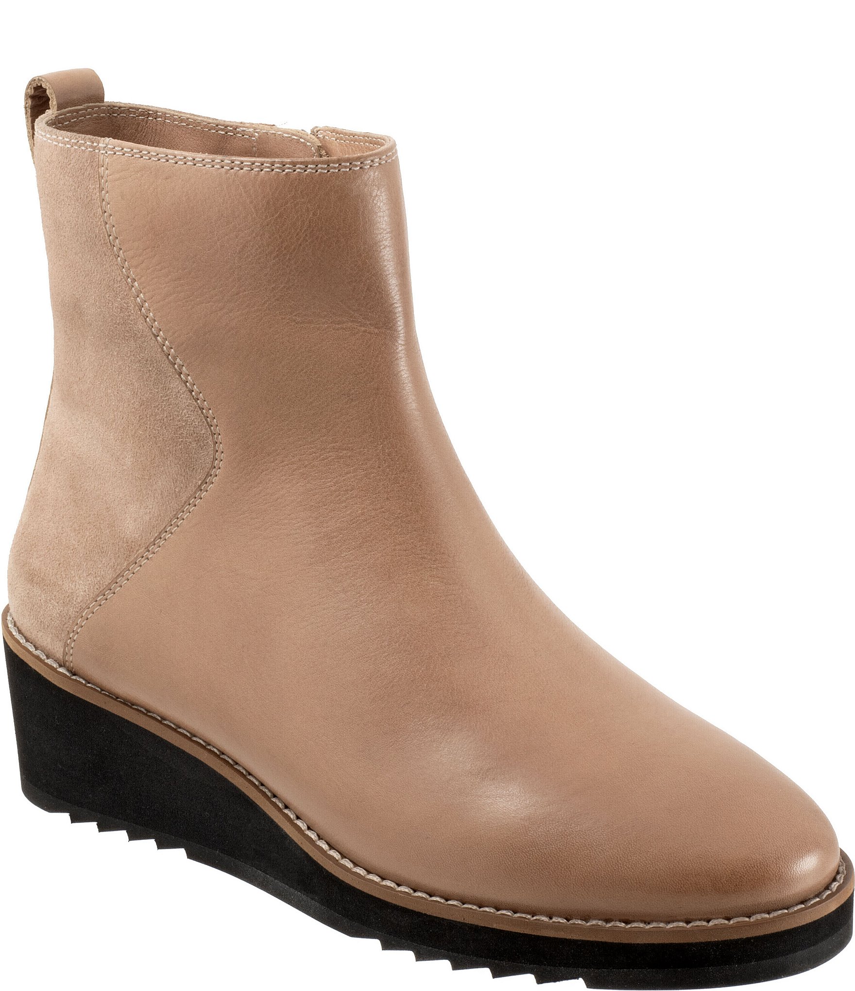 Trotters Wynona Leather and Suede Platform Wedge Booties