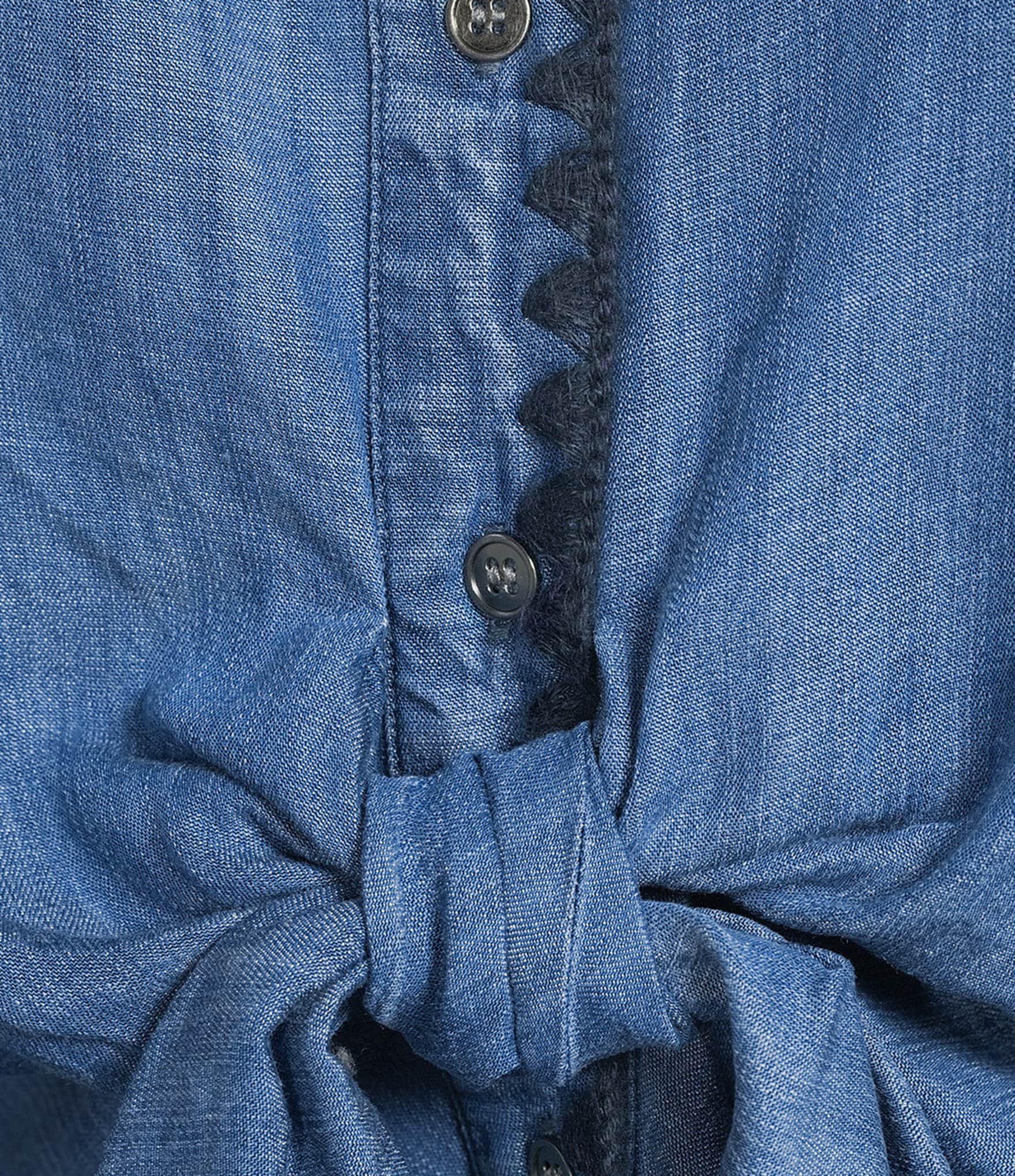 Tru Luxe Jeans Chambray Point Collar Short Sleeve Tie Front Shirt