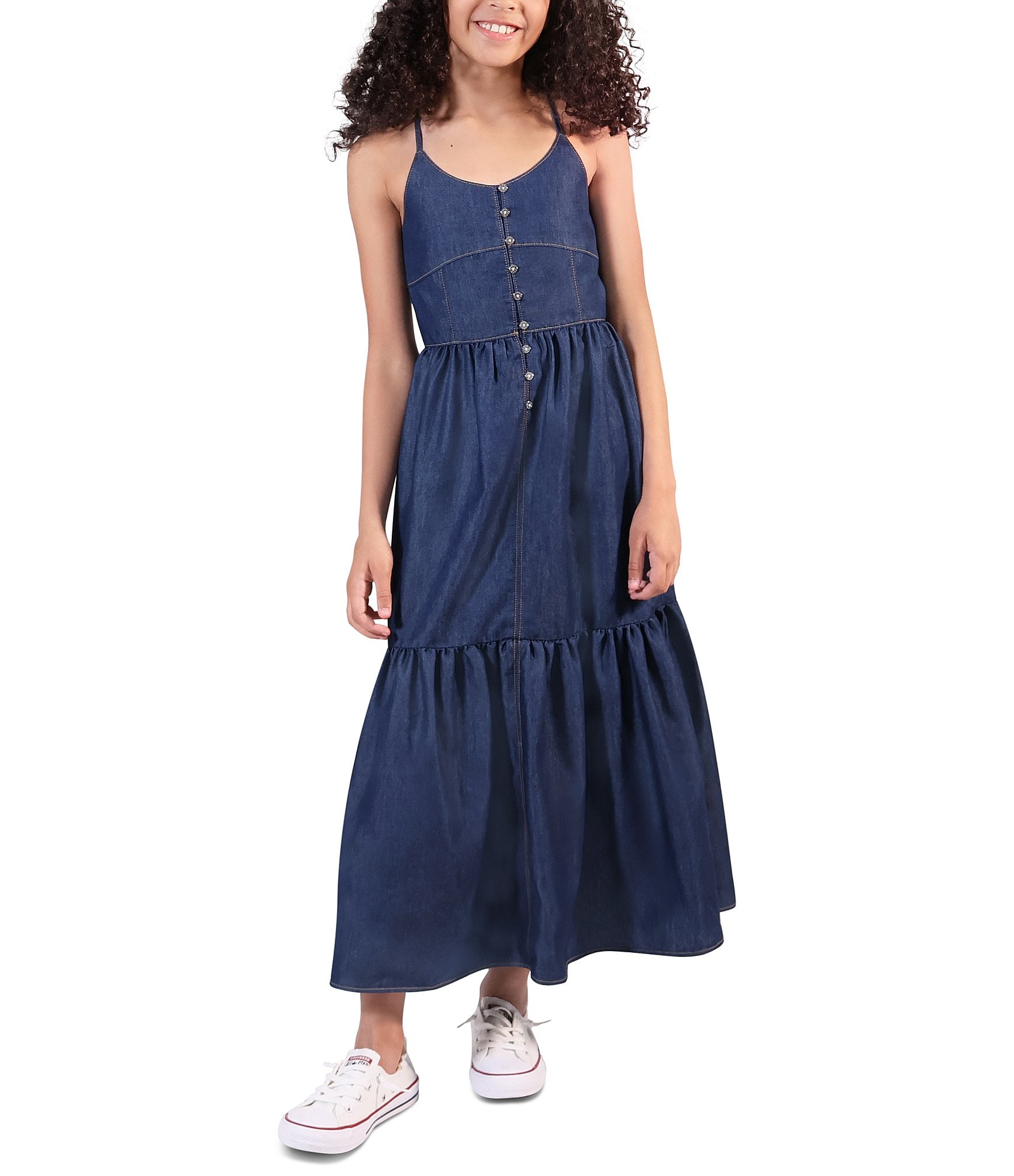 Truce Big Girls 7-16 Sleeveless Denim A-Line Denim Maxi Dress