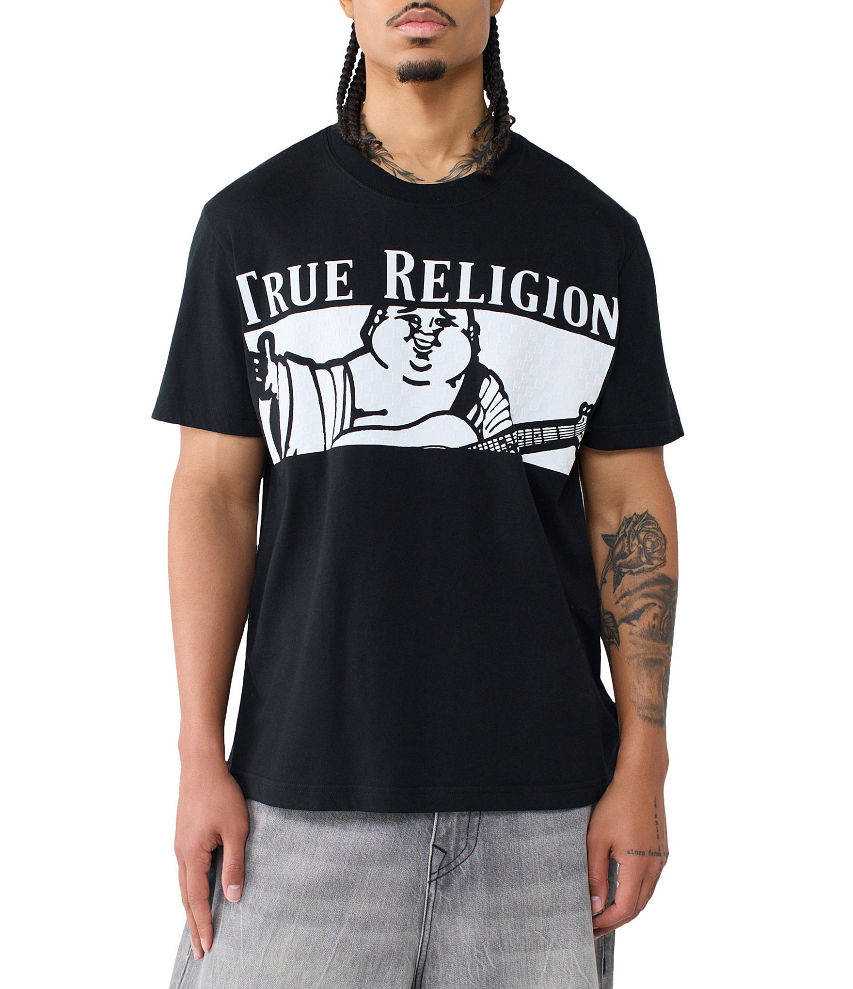 True Religion Checkered Buddha Short Sleeve T-Shirt