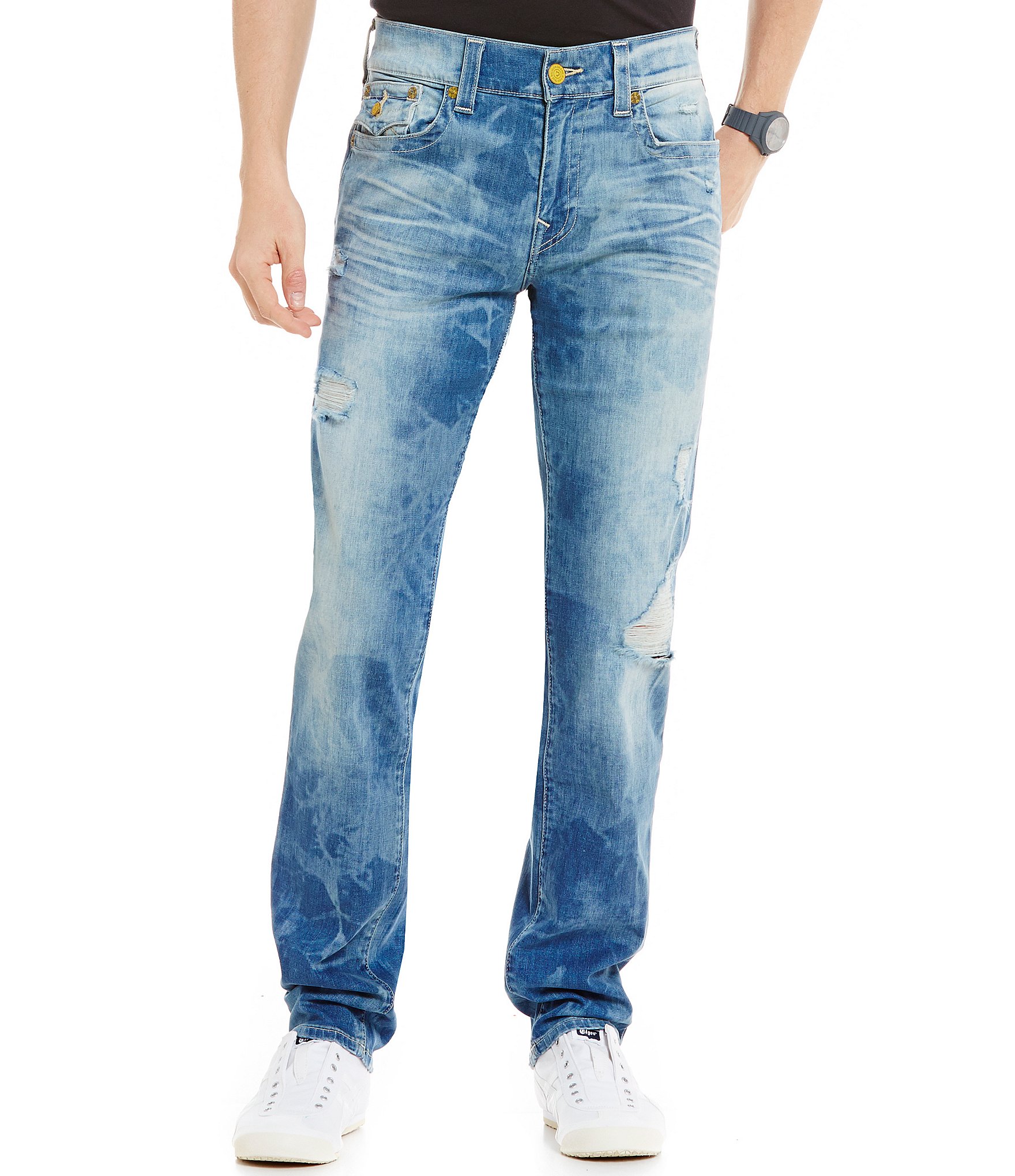 True Religion Geno Tie Dye Flap Pocket Distressed Slim-Straight Jeans ...
