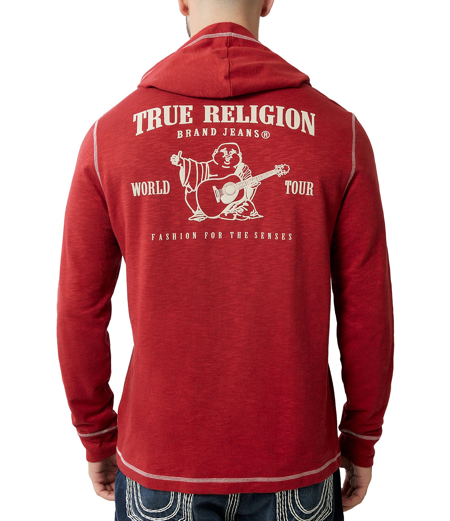 True Religion Henley Neck Long Sleeve Flat-Lock Slub Graphic