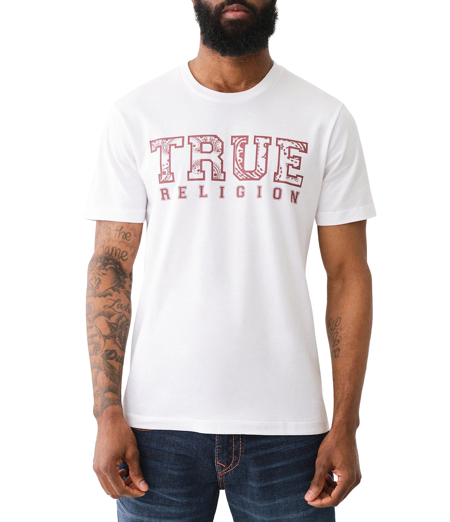 True Religion Paisley Flocked Logo Short Sleeve Graphic T-Shirt