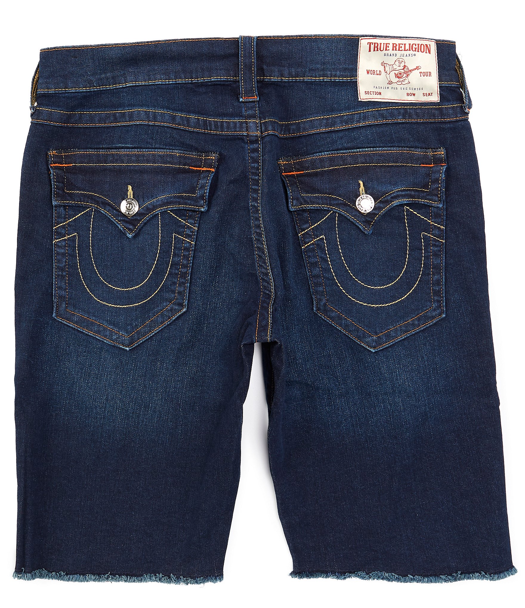 True Religion Ricky Snap Flap Short Frayed Hem 12#double; Inseam Denim Shorts