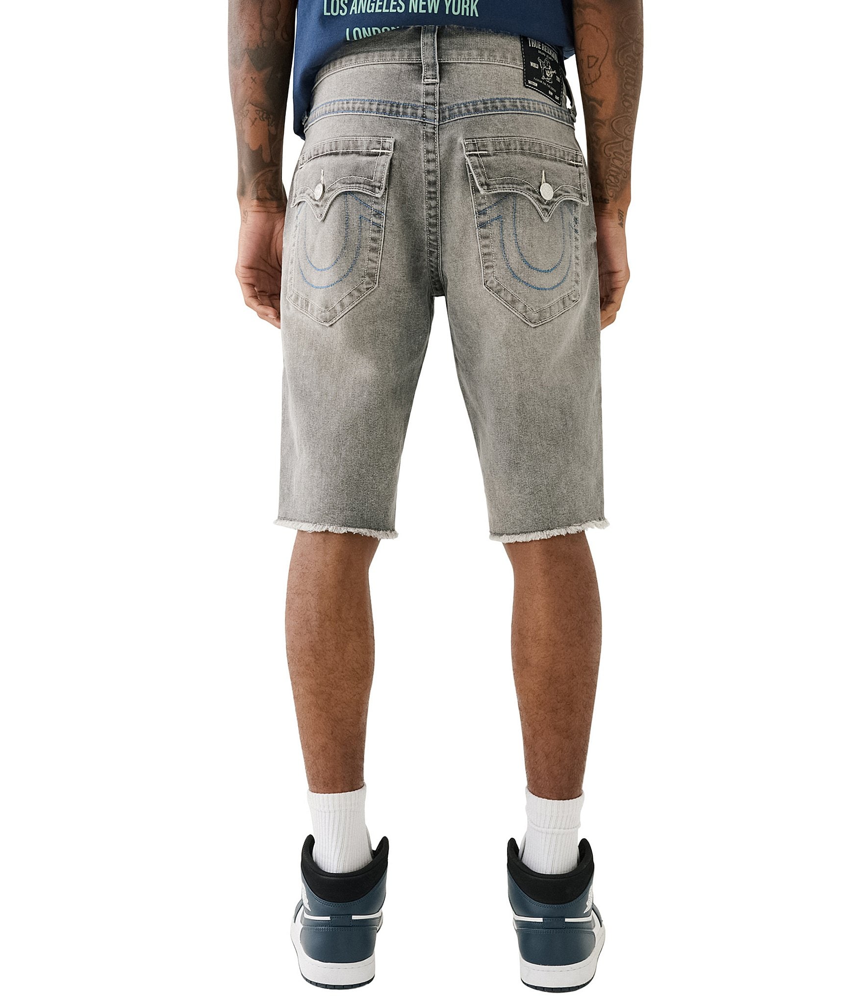 True Religion Rocco Flap Fray Hem 12#double; Inseam Shorts