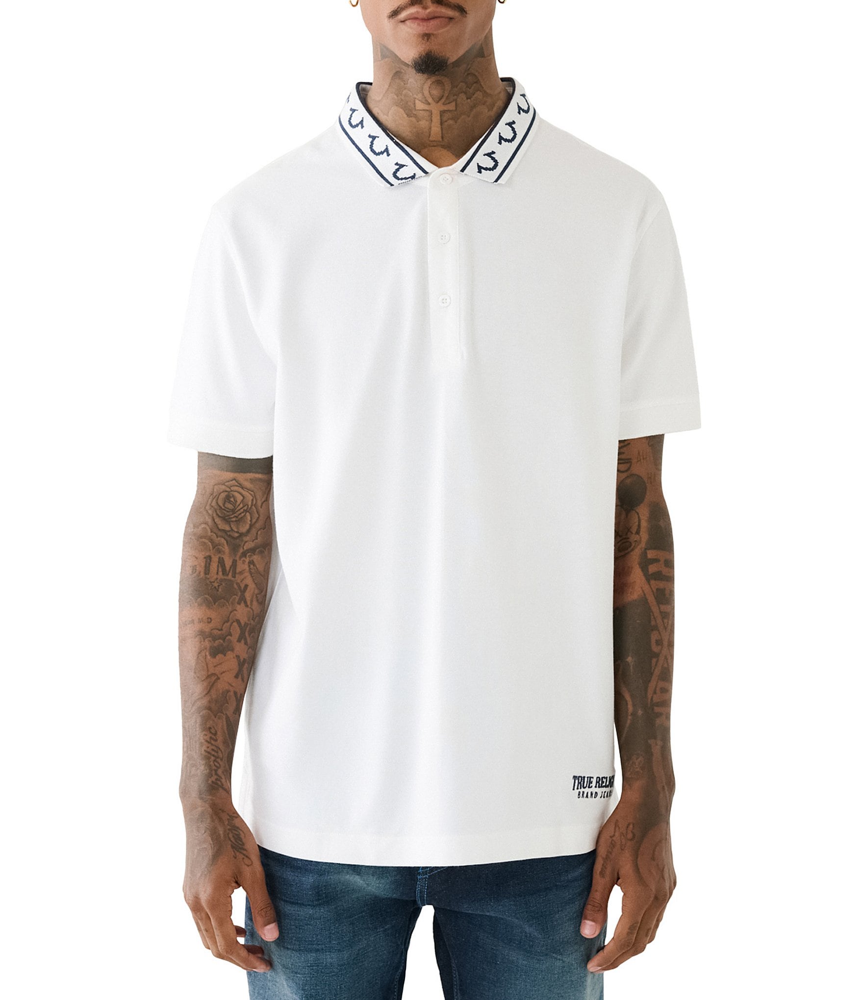 True Religion Short Sleeve Relaxed Branded Collar Polo Shirt