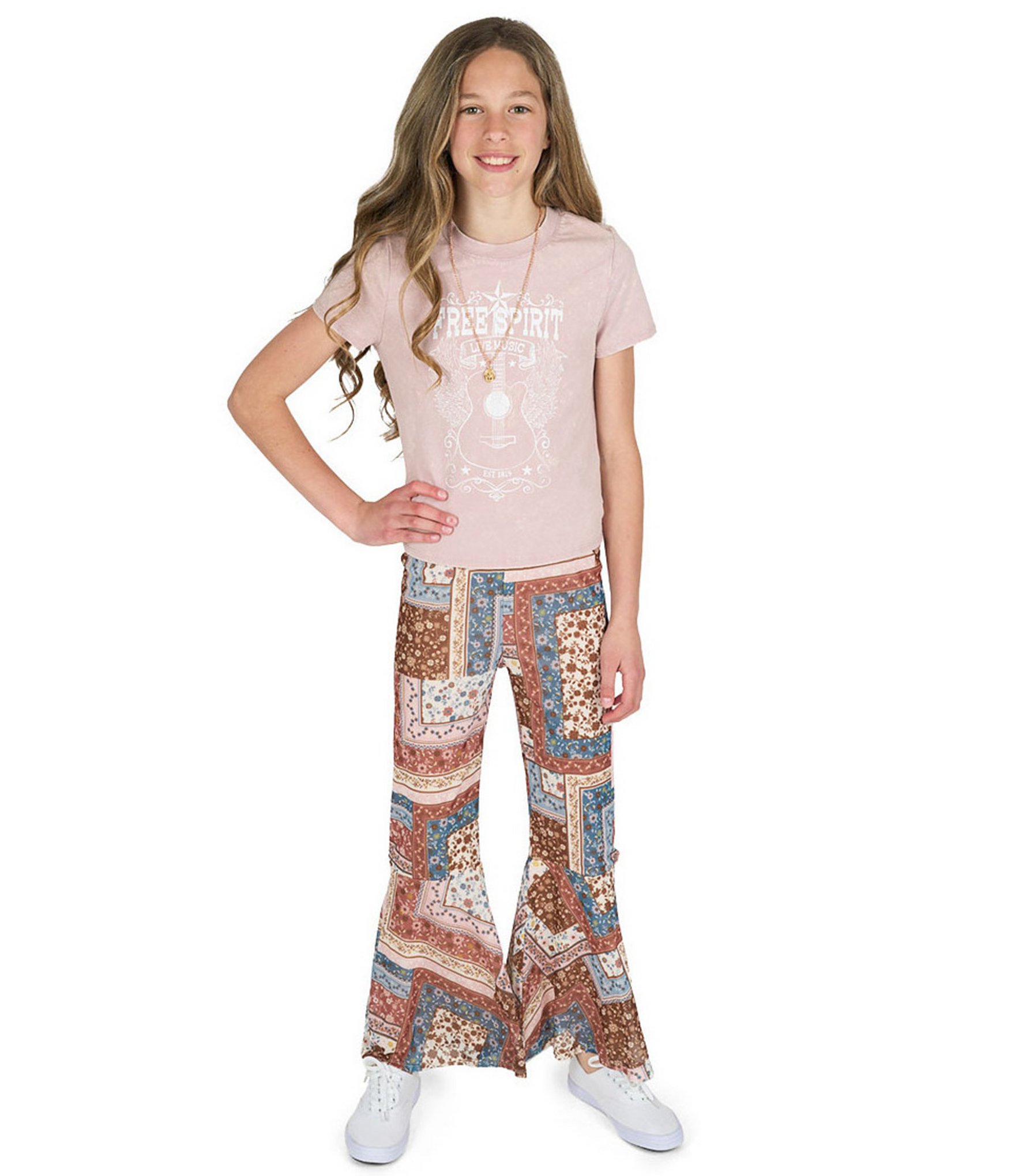 Tween Diva Big Girls Short-Sleeve Free Spirt T-Shirt & Printed Palazzo Pant Set